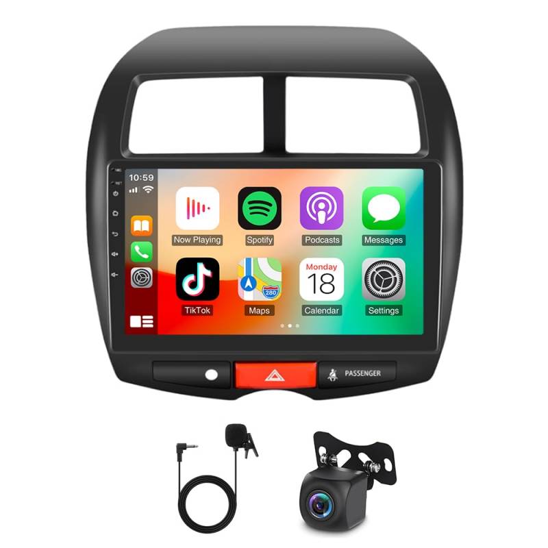 Slakerbe Android 14 Autoradio mit Carplay Android Auto kompatibel mit Citroen C4 2007-2013/Mitsubishi ASX 2010-2016/Peugeot 4008 2012, 4G+64G 10 Zoll Auto Stereo mit WiFi FM RDS Rückfahrkamera Mic von Slakerbe