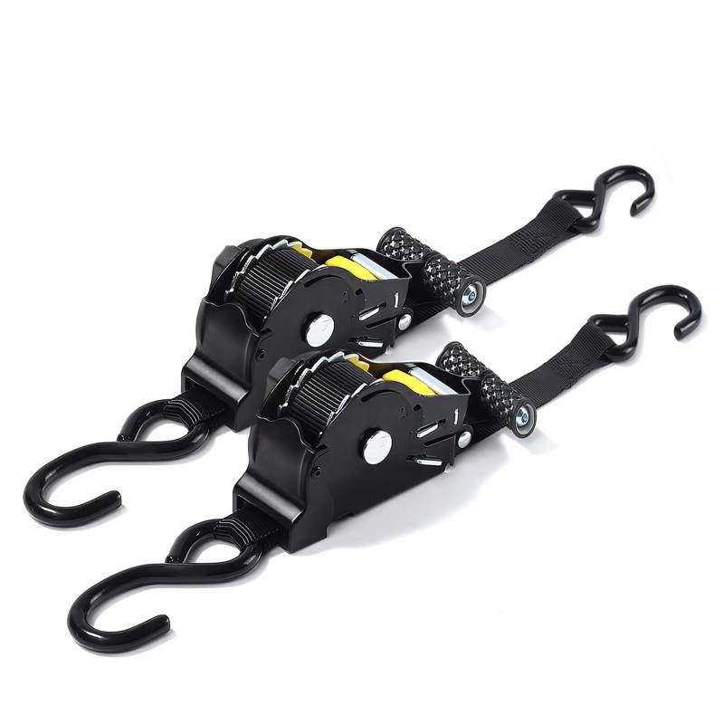 Sleeleece 2 Stück Automatik Spanngurt mit S-Haken, Automatischer Spanngurtaufroller 3 m x 25 mm, 680KG/1500LBS, Einziehbare Spanngurte mit Ratsche für Motorrad, Kajak und LKW von Sleeleece