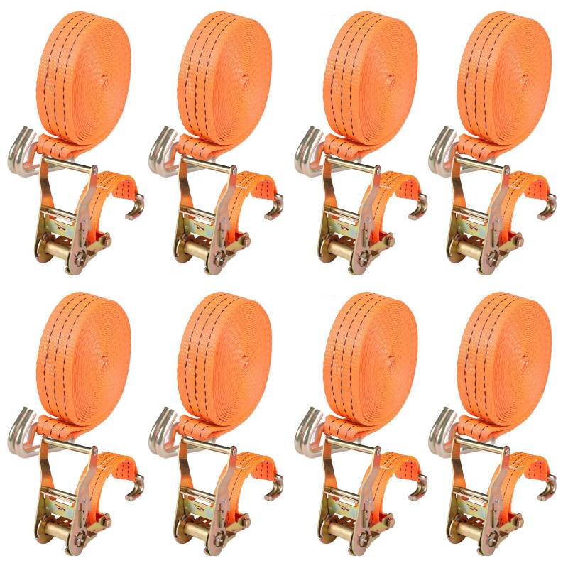 Sleeleece 8 Stück Spanngurte mit Ratsche und Haken - 6m 3000kg 40mm - Ratschen Set - Ratschengurt 2 Teilig - Zurrgurt Orange - 3000 daN 3t - TÜV/GS Geprüft von Sleeleece
