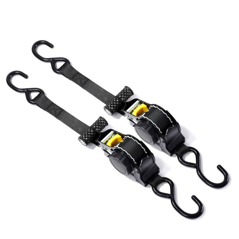Sleeleece Selbstaufrollende Spanngurte (2er-Pack) - 2.5cm x 3m (680kg Bruchfestigkeit) - Hochleistungs Automatik Spanngurte für LKW, Anhänger, Motorrad, Fahrrad & Mehr von Sleeleece