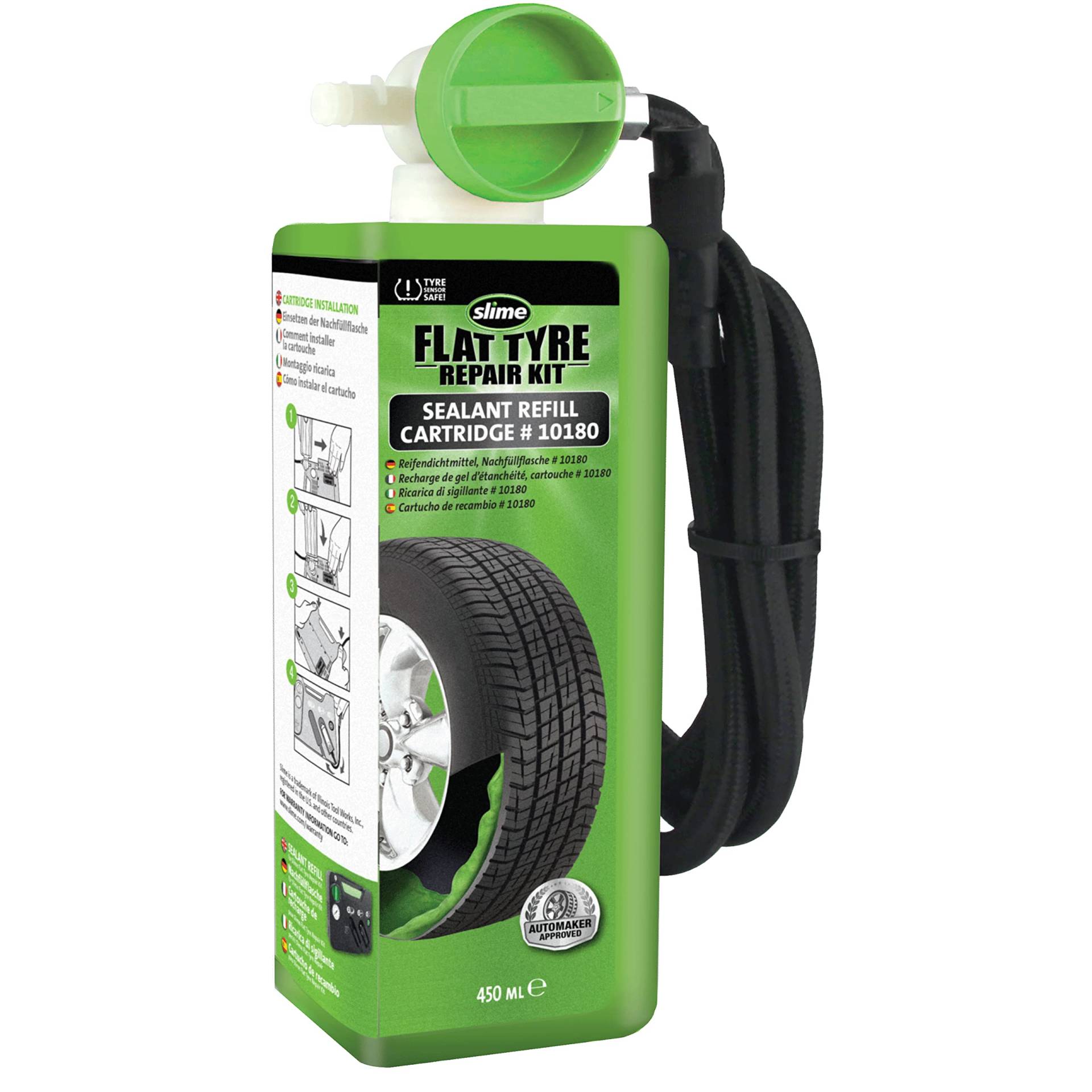 Slime 10180 Nachfüllpackung für Reifenreparaturset, Notfallausrüstung für Autoreifen, Dichtmittelersatz, geeignet für Autos und andere Autobahn-Fahrzeuge, 10 Minuten Reparatur von Slime