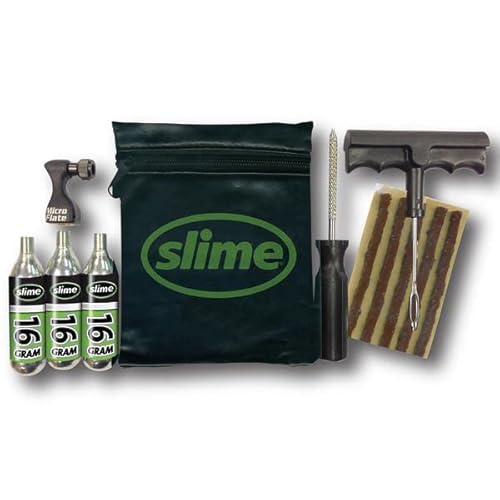 Slime 20382 Reparatur- und Aufpumpset für schlauchlose Reifen, Notfallreparatur von Einstichstellen bei Anhänger & Geländewagen, schnell und einfach, mit Minikompressor von Slime