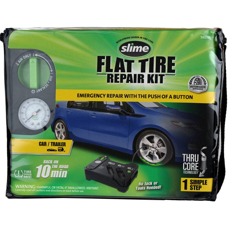 Slime 50122 Reifenpannen-Set, inkl. Dichtmittel und Reifenfüllpumpe, analog, geeignet für Autos und andere Autobahnfahrzeuge, 10 Min Fix von Slime