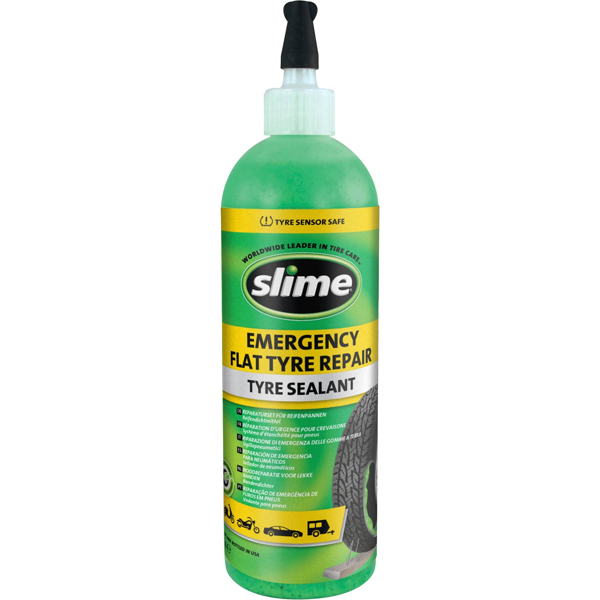 Slime SDS-500/06-IN Dichtmittel für Reifenreparatur bei Platten, Notfallreparatur, Geeignet für Pkw, Motorroller und andere Autobahn-Fahrzeuge, Ungiftig, Umweltfreundlich, 473-ml-Flasche (16 oz) von Slime