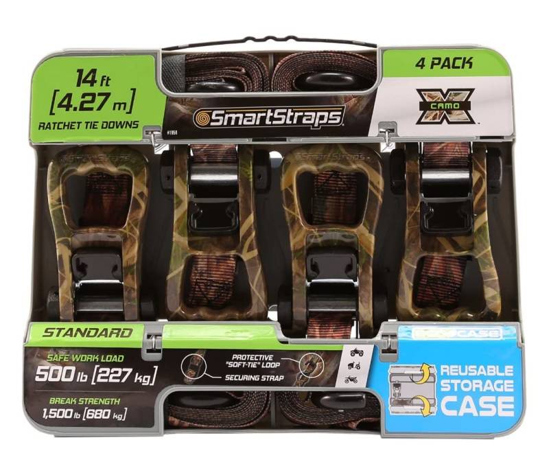 SMARTSTRAPS 1958 W Griff, 4er-Pack, 3,6 cm (14 Zoll) Ratschengurt, CamoX Spanngurt, CamoX Gurtband (0,7 kg) von SmartStraps