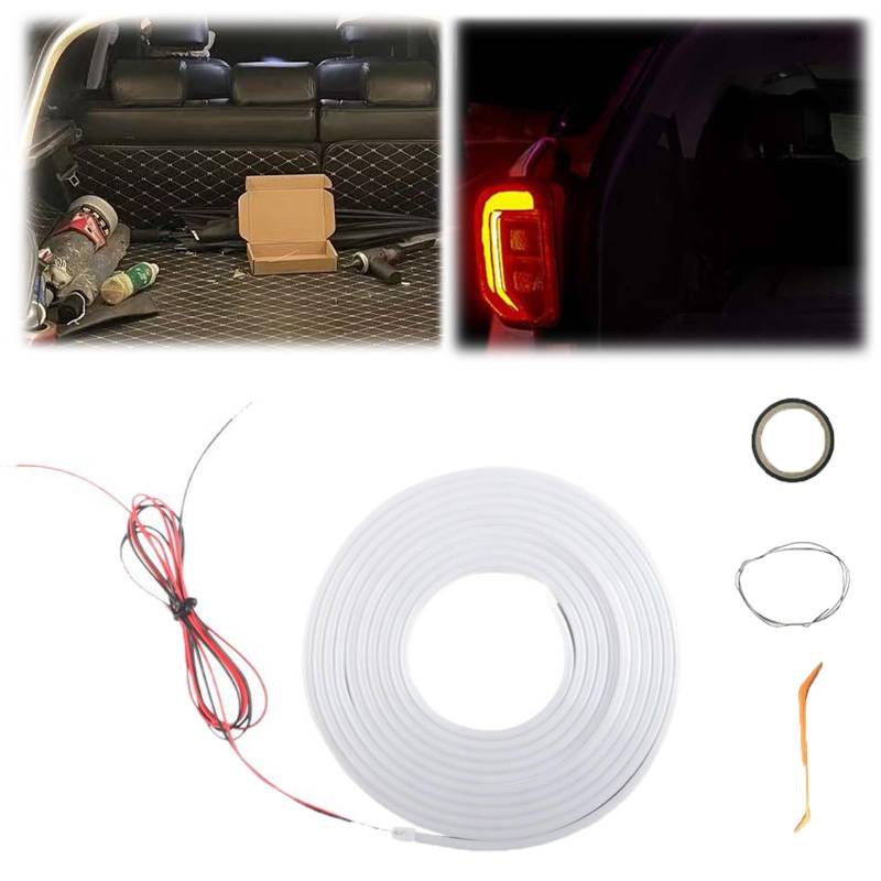 Kofferraum Lichtleiste 12 V, Universelle Dynamisch Fließender Kofferraum-Lichtstreifen, Schneidbar Kofferraum Led Streifen, Automatischer Sensor Tail Box Light Strip, Wasserdicht (WHITE-4M,Stile-1) von Snrtevu