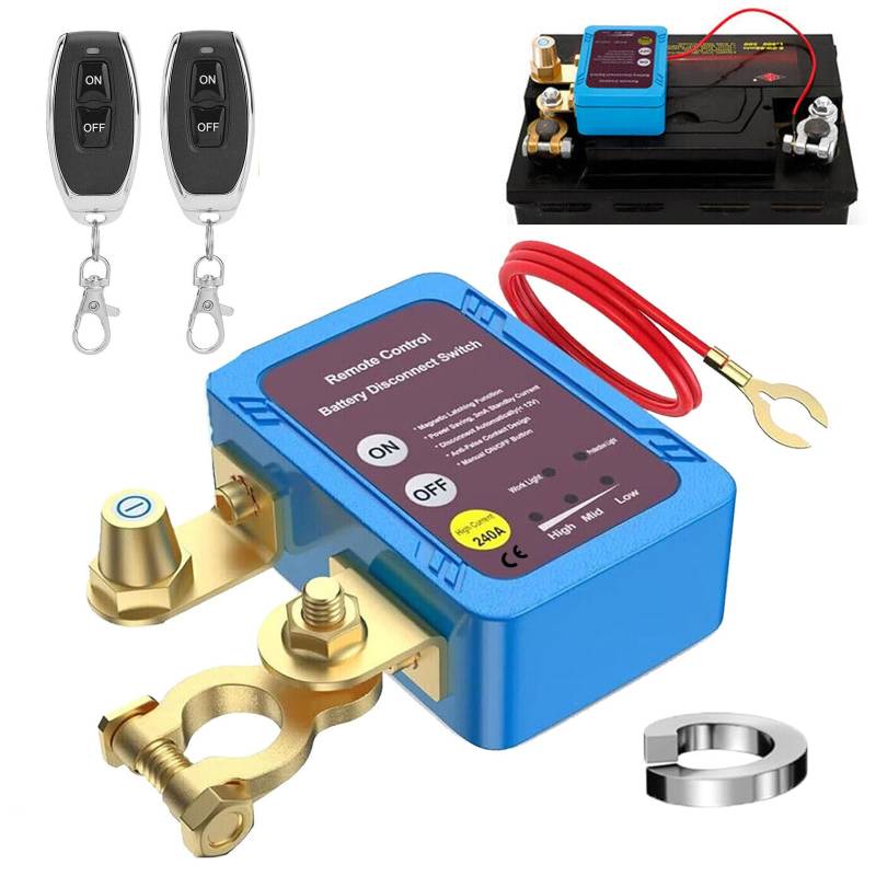 Soekodu Auto Batterie Trennschalter, 12V 240A Elektrischer Batterietrennschalter für Auto, Fernbatterie Trennschalter, Automatischer Ausschalter, Batterie Trennschalter mit 2 Fernbedienungen von Soekodu