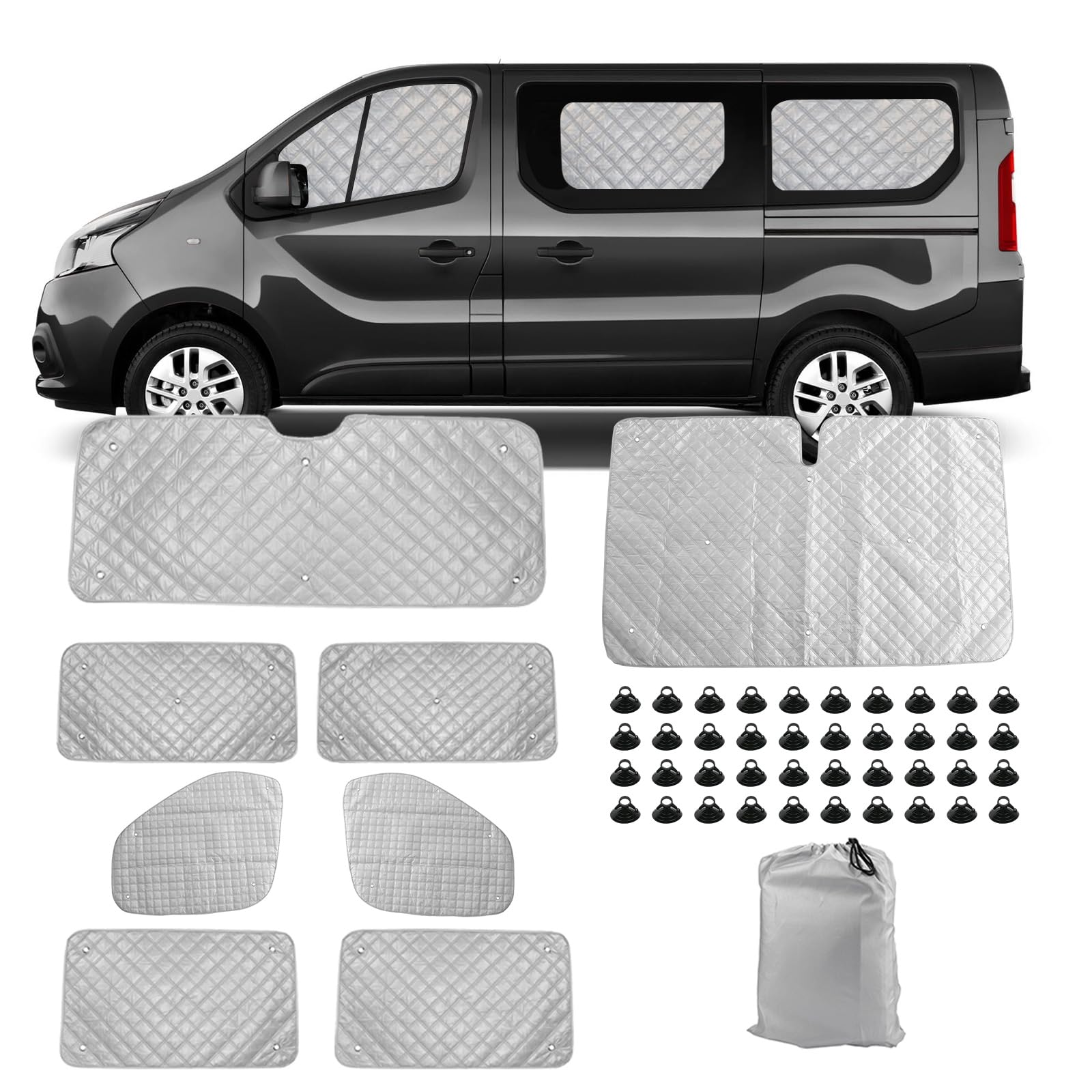 8 Stück Wohnmobil Windschutzscheibe Sonnenschutz Ersatz für 2001-2014 Renault Trafic LWB, Sonnenschutz für Frontscheibe mit Aufbewahrungstasche, 100% Okklusion 8 Stück Wohnmobil Windschutzscheibe Sonnenschutz Ersatz für 2001-2014 Renault Trafic LWB, Sonnenschutz für Frontscheibe mit Aufbewahrungstasche, 100% Okklusion von Soekodu