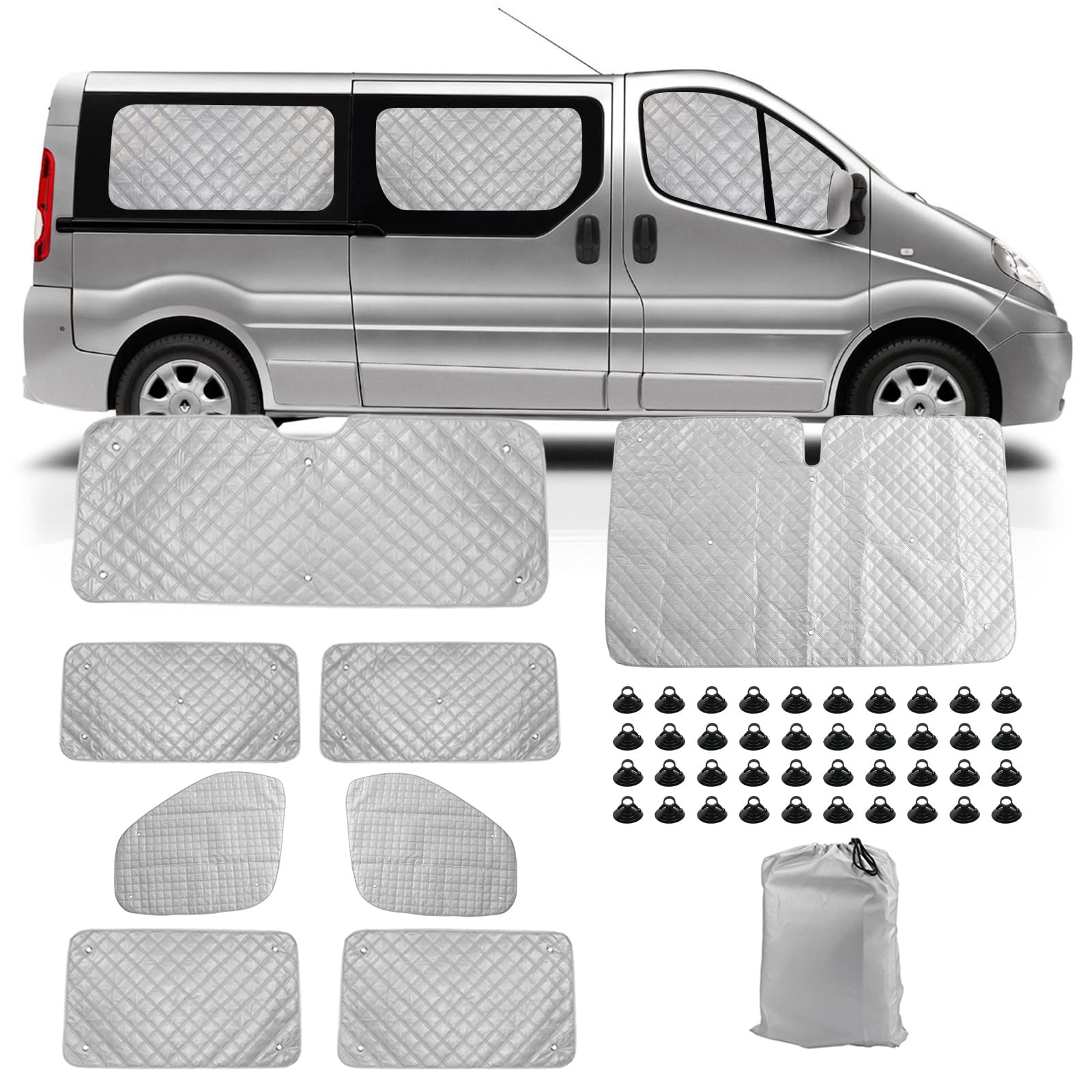 8 Stück Wohnmobil Windschutzscheibe Sonnenschutz Ersatz für 2015-2024 Renault Trafic LWB, Sonnenschutz für Frontscheibe mit Aufbewahrungstasche, 100% Okklusion 8 Stück Wohnmobil Windschutzscheibe Sonnenschutz Ersatz für 2015-2024 Renault Trafic LWB, Sonnenschutz für Frontscheibe mit Aufbewahrungstasche, 100% Okklusion von Soekodu