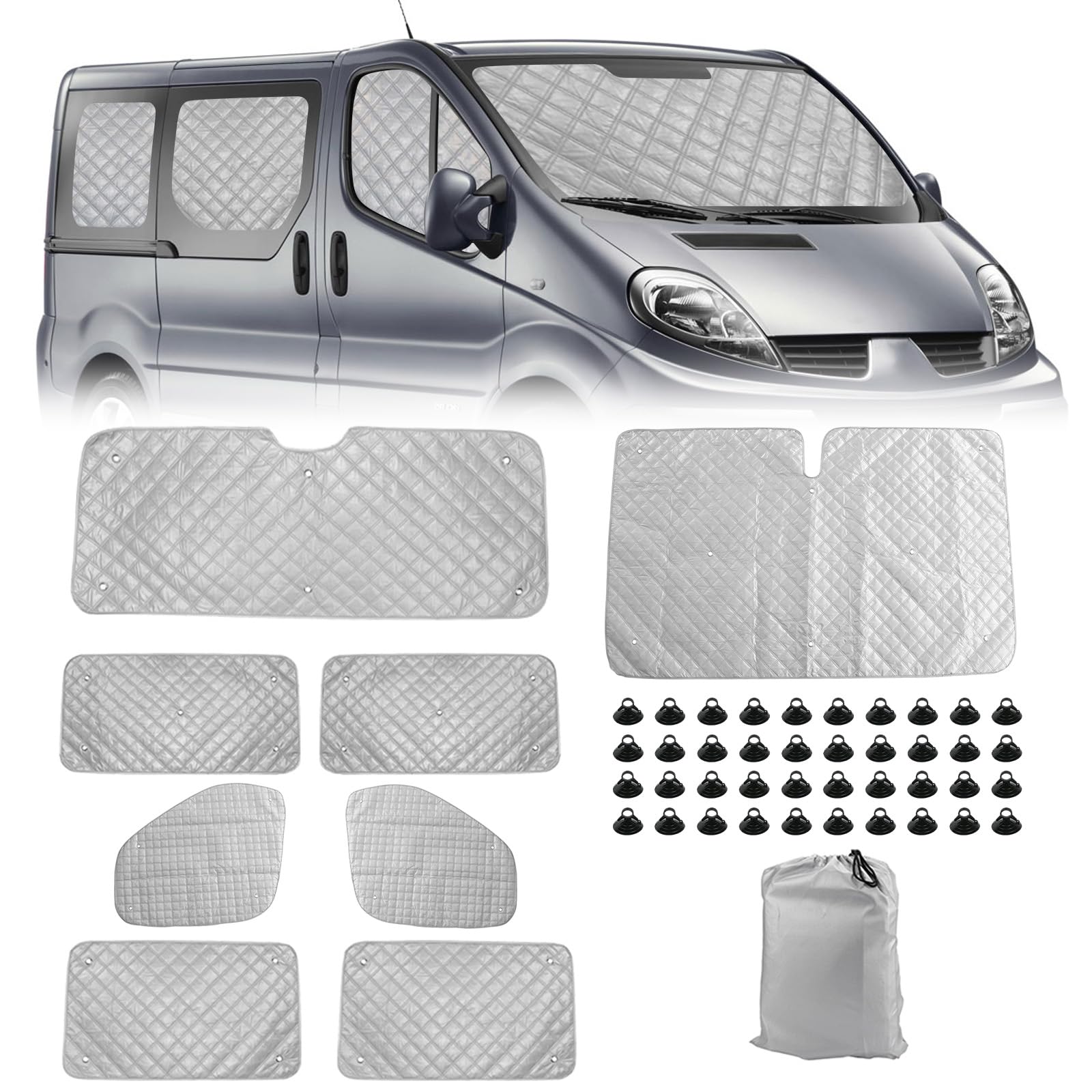 8 Stück Wohnmobil Windschutzscheibe Sonnenschutz Ersatz für 2015-2024 Renault Trafic SWB, Sonnenschutz für Frontscheibe mit Aufbewahrungstasche, 100% Okklusion von Soekodu