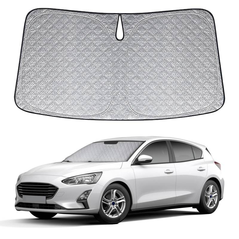Auto Frontscheiben Sonnenblende Ersatz für Ford Focus MK4 2018-2024, Faltbarer Sonnenschutz für Auto Windschutzscheibe, um 99% UVR zu Blockieren und Ihr Fahrzeug Kühler zu Halten von Soekodu