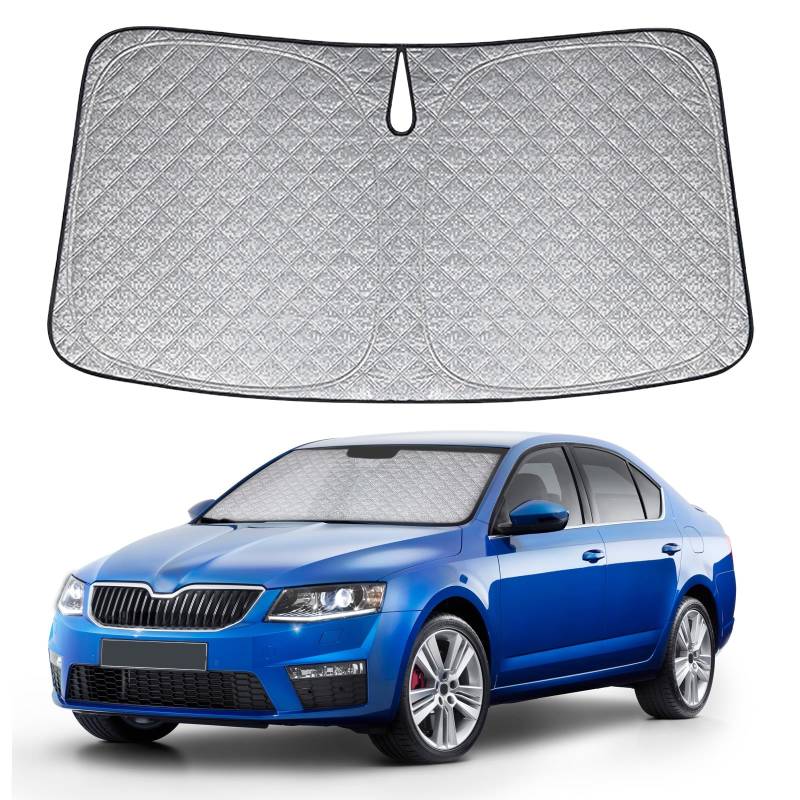 Auto Frontscheiben Sonnenblende Ersatz für Skoda Octavia 2012-2019, Faltbarer Sonnenschutz für Auto Windschutzscheibe, um 99% UVR zu Blockieren und Ihr Fahrzeug Kühler zu Halten von Soekodu