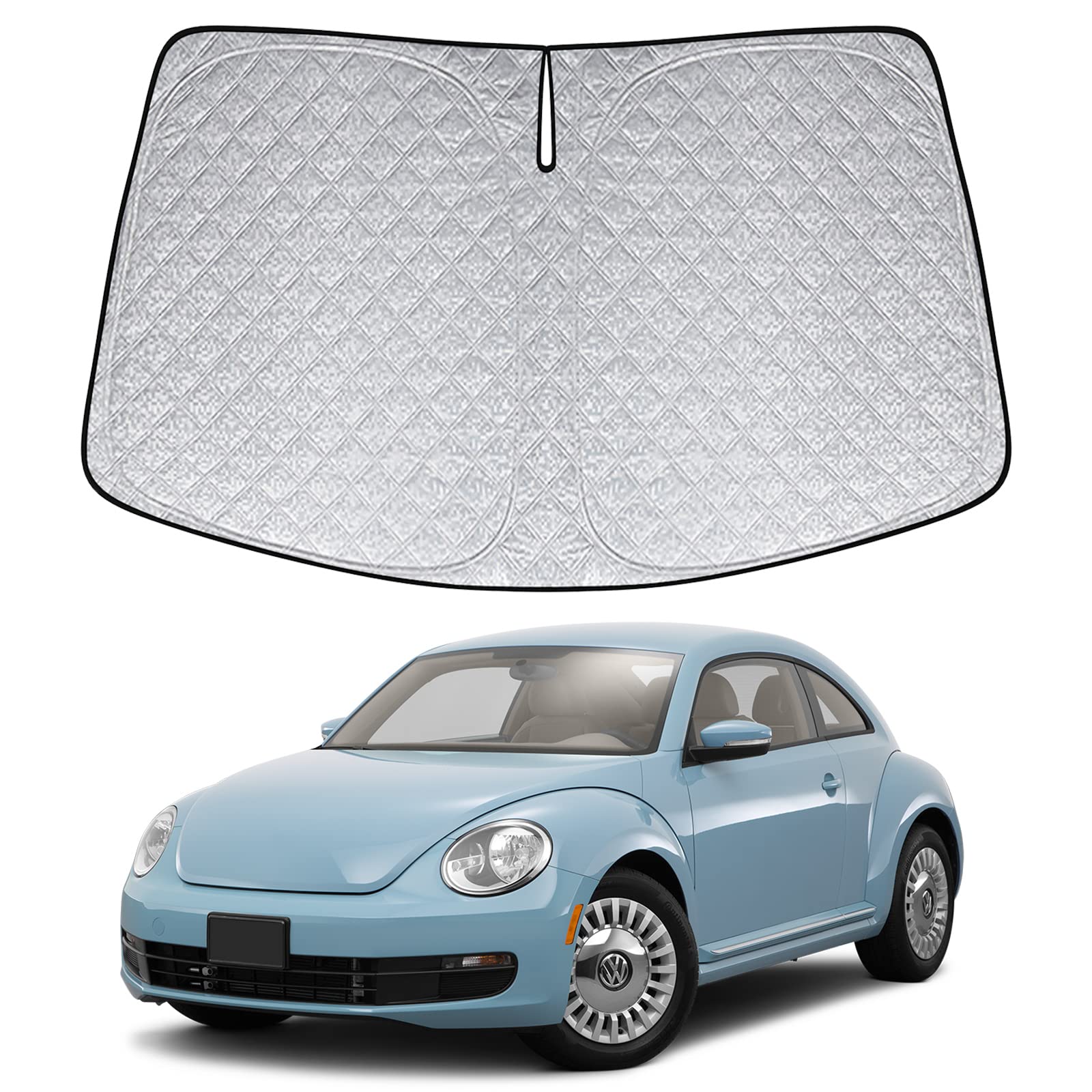Auto Frontscheiben Sonnenblende Ersatz für VW Beetle 2012-2024, Faltbarer Sonnenschutz für Auto Windschutzscheibe, um 99% UVR zu Blockieren und Ihr Fahrzeug Kühler zu Halten von Soekodu