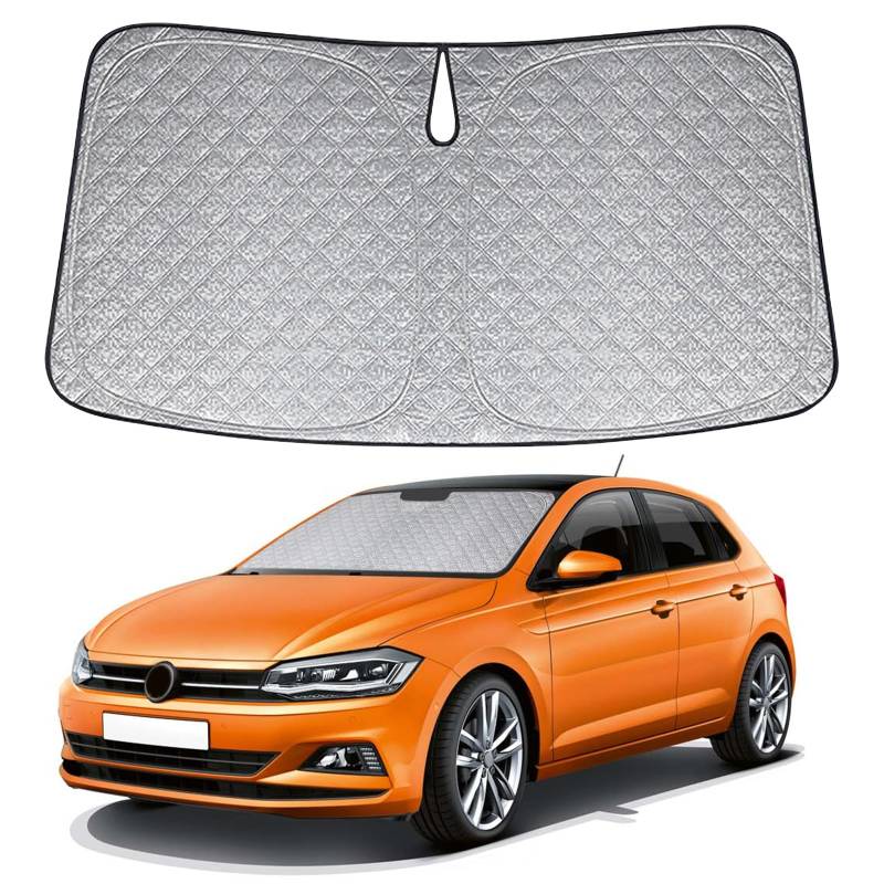 Auto Frontscheiben Sonnenblende Ersatz für VW Polo 2017-2024, Faltbarer Sonnenschutz für Auto Windschutzscheibe, um 99% UVR zu Blockieren und Ihr Fahrzeug Kühler zu Halten von Soekodu