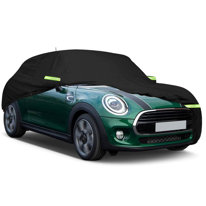 Autoabdeckung Vollgarage Ersatz für Mini Cooper 3 Doors 2000-2024, 300D Allwetter Reflektierende Autoabdeckung mit Reißverschluss und winddichtem Gurt (Schwarz) von Soekodu