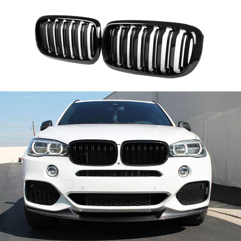 F15 F16 Kühlergrill, Nieren Hochglanz Schwarz Front Grill, Paar Doppelsteg Sport Kühlergrill Ersatz für BMW F15 X5 (2014-2018) F16 X6 (2015-2019) X5M X6M (2015-2019) von Soekodu