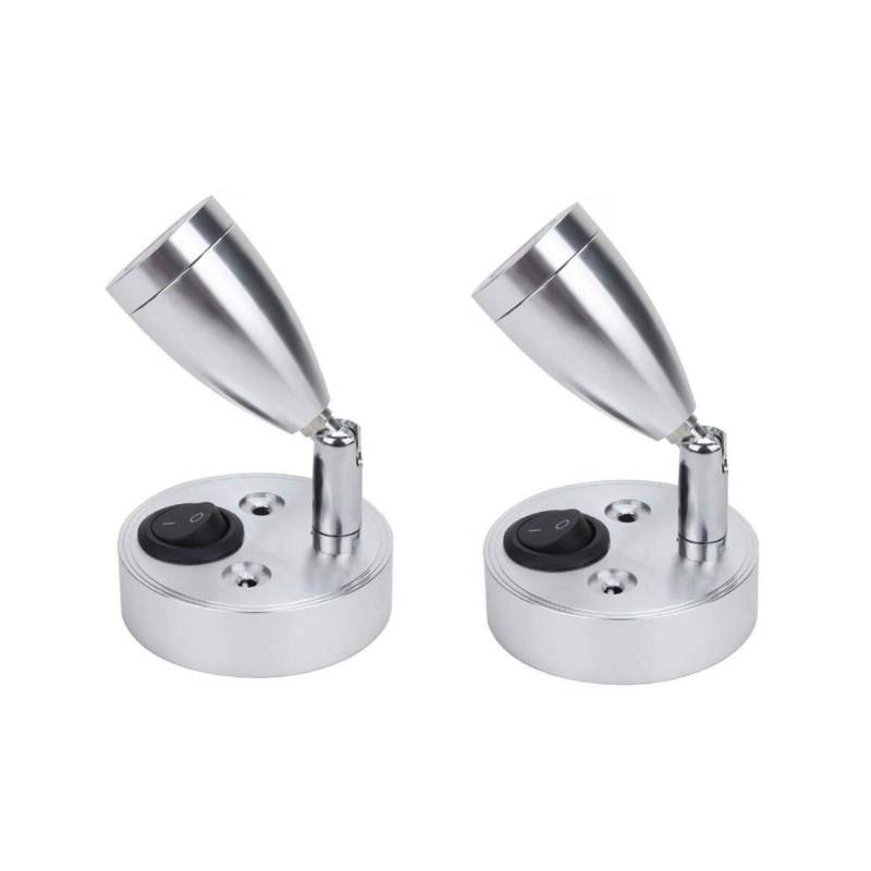 Soekodu 2er Pack 12V LED Spot Leselicht Einstellbarer Schalter Wand Nachttischlampe Camper Innenleuchte 6000K Weißlicht für Camper Caravan Van Boat Wohnmobil (Kurz Silber) von Soekodu