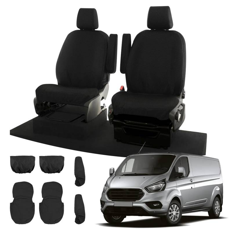 Soekodu Sitzbezüge kompatibel mit Ford Transit Custom 2013-2022 (2 Sitzer), 6er-Set Wasserdichter Vordersitzschutz Schwarze Passform Set für Vorderfahrer und Einzelpassagierset von Soekodu
