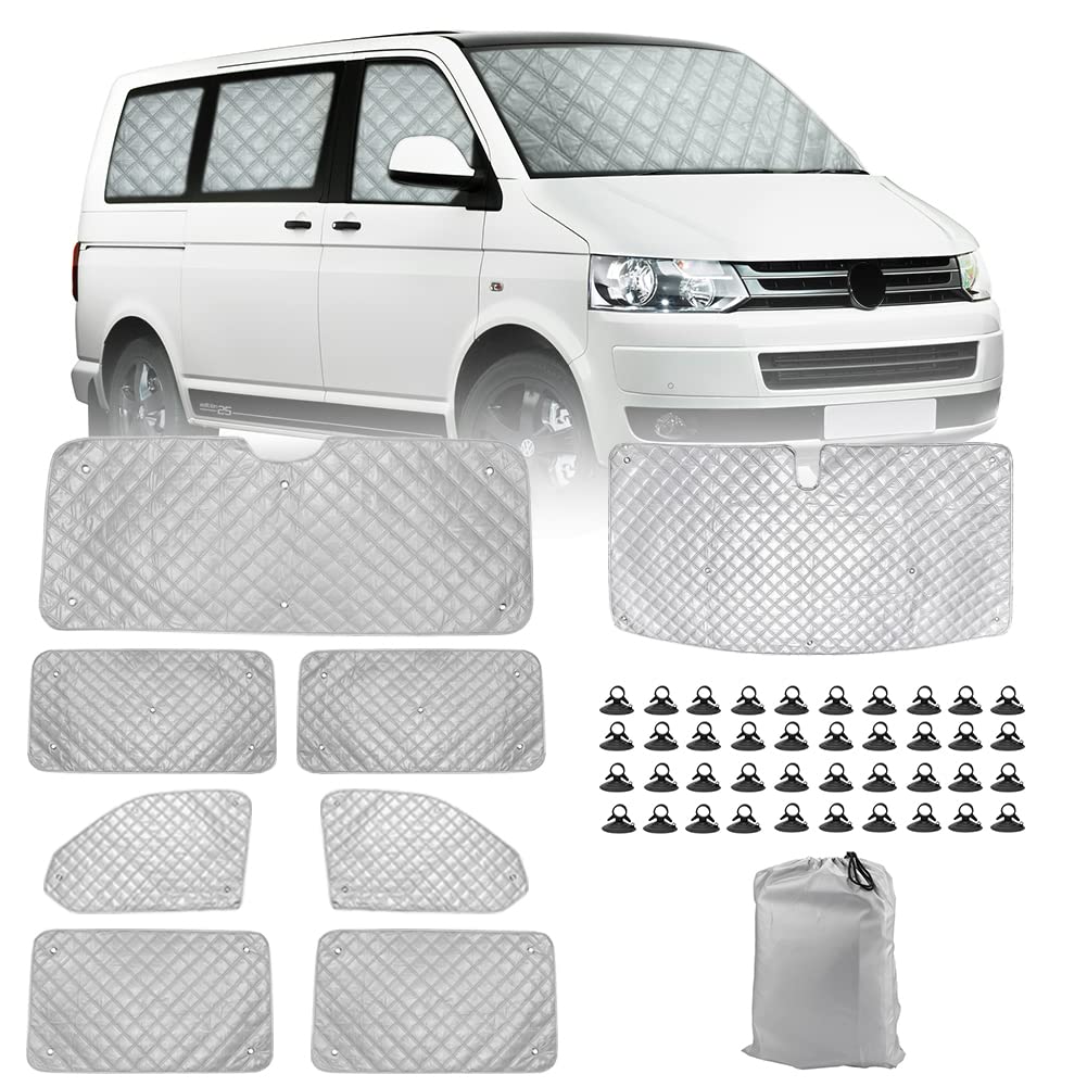Sonnenschutz Auto Frontscheibe Ersatz für VW T5 T6, 8PCS Sonnenschutz Windschutzscheiben Schutz Set, Internes Thermisches Jalousie Fenster Set mit Aufbewahrungstasche, 100% Okklusion (8PCS-LWB) Sonnenschutz Auto Frontscheibe Ersatz für VW T5 T6, 8PCS Sonnenschutz Windschutzscheiben Schutz Set, Internes Thermisches Jalousie Fenster Set mit Aufbewahrungstasche, 100% Okklusion (8PCS-LWB) von Soekodu