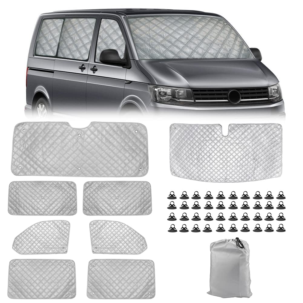 Sonnenschutz Auto Frontscheibe Ersatz für VW T5 T6 SWB, 8PCS Sonnenschutz Windschutzscheiben Schutz Set, Internes Thermisches Jalousie Fenster Set mit Aufbewahrungstasche, 100% Okklusion (8PCS-SWB) Sonnenschutz Auto Frontscheibe Ersatz für VW T5 T6 SWB, 8PCS Sonnenschutz Windschutzscheiben Schutz Set, Internes Thermisches Jalousie Fenster Set mit Aufbewahrungstasche, 100% Okklusion (8PCS-SWB) von Soekodu