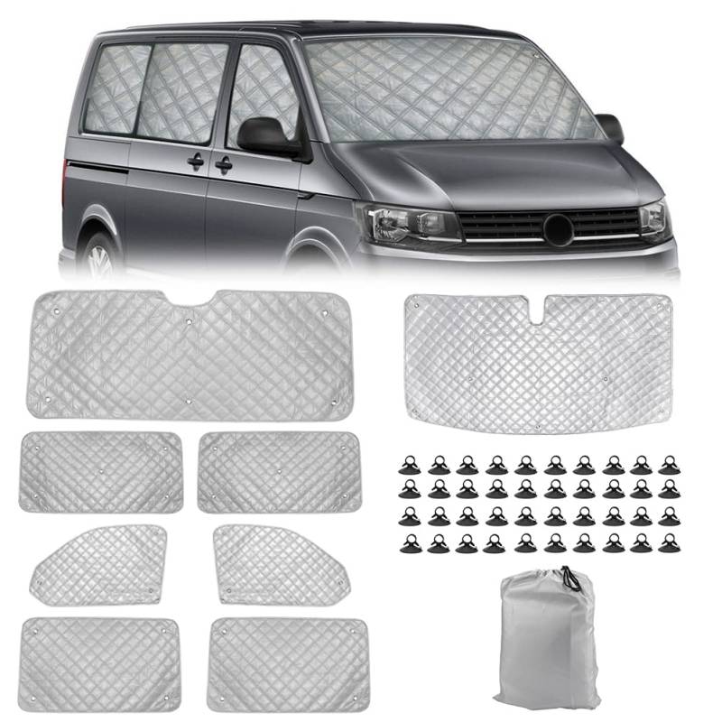 Sonnenschutz Auto Frontscheibe Ersatz für VW T5 T6 SWB, 8PCS Sonnenschutz Windschutzscheiben Schutz Set, Internes Thermisches Jalousie Fenster Set mit Aufbewahrungstasche, 100% Okklusion (8PCS-SWB) von Soekodu