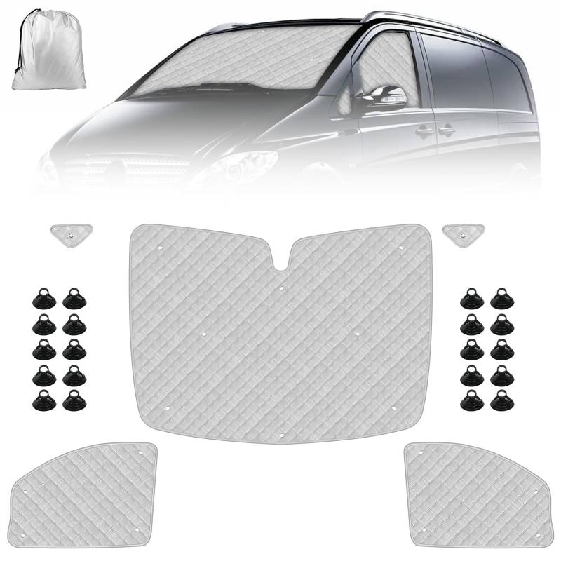 Wohnmobil Windschutzscheibe Sonnenschutz Ersatz für Mercedes-Benz VITO II W639 2003-2014, Sonnenschutz für Frontscheibe, Internes Thermorollo Set mit Aufbewahrungstasche (5PCS-for W639) von Soekodu