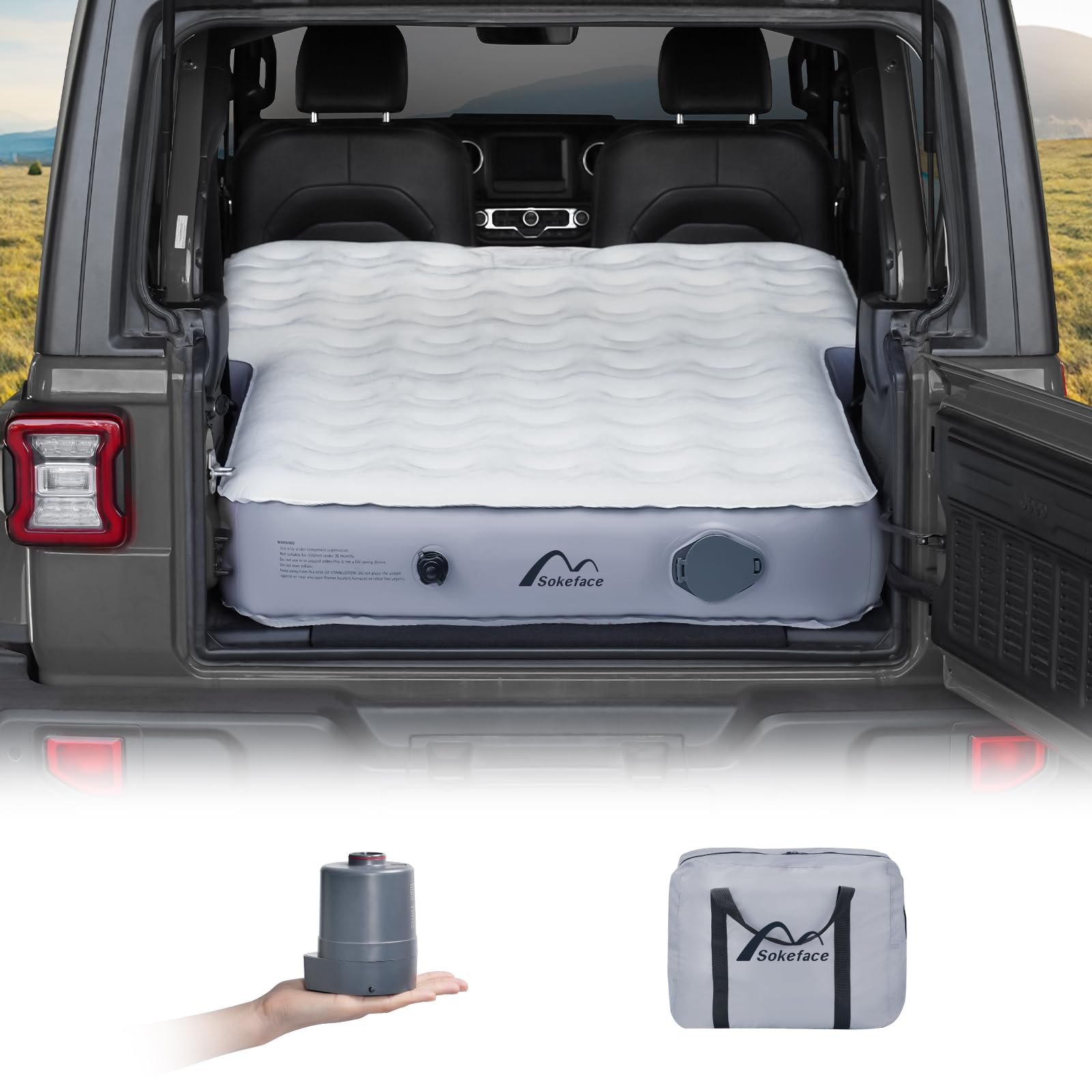 Sokeface Jeep Wrangler Luftmatratze Jeep Matratze mit kabelloser Luftpumpe, Jeep Wrangler Bett, 25,4 cm, SUV-Luftmatratze, Campingbett für Jeep Wrangler JK JKU JL JLU Unlimited 4-Türer Ford Bronco von Sokeface