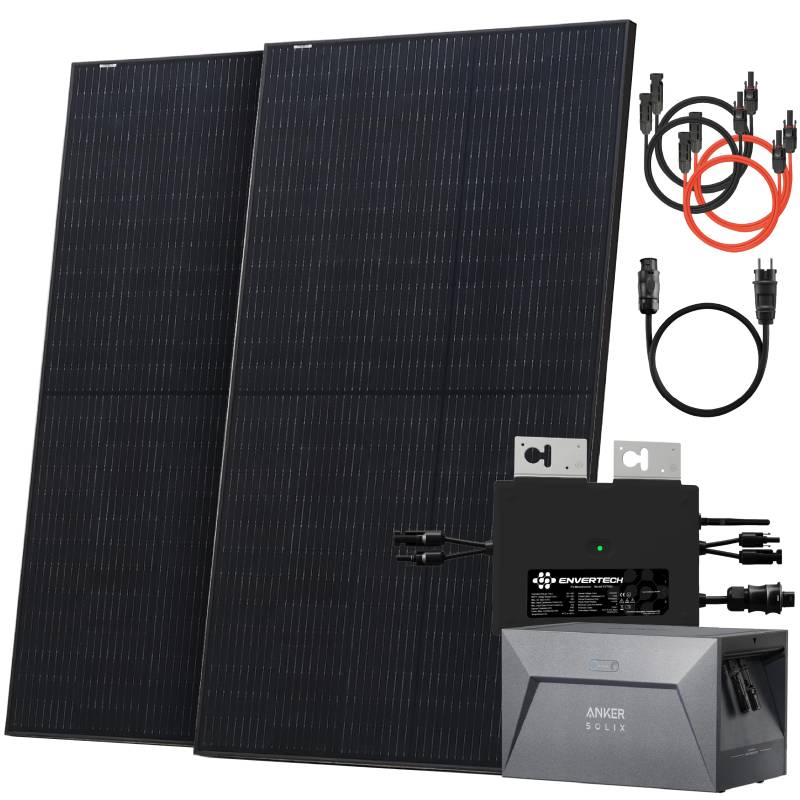 Solarway® 1000W Balkonkraftwerk mit Speicher 800W komplett Steckdose - neuester 800 Watt Wechselrichter - 1,6 kWh Anker Solix 1-500W Solarmodule & Envertech & Anker von Solarway