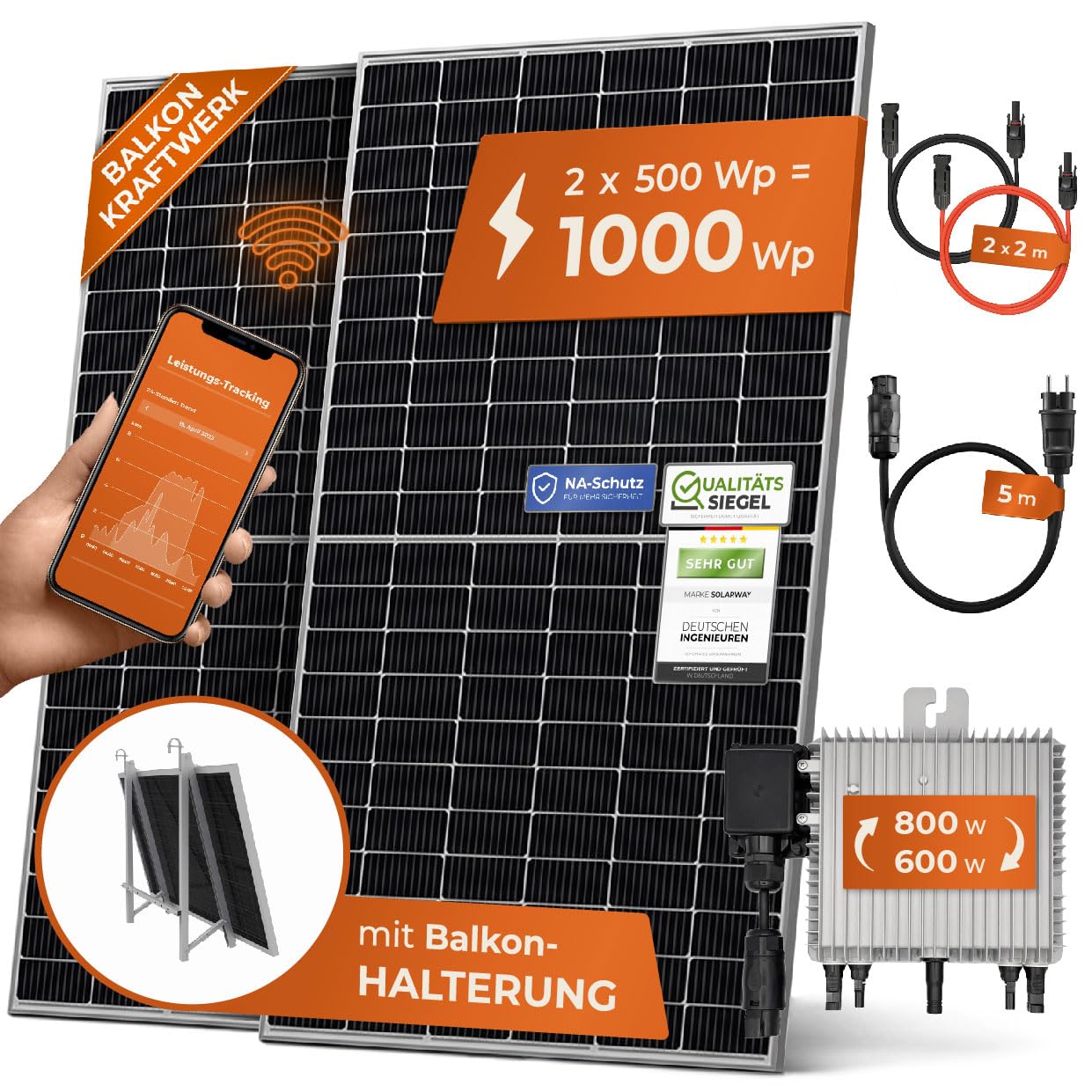 Solarway 840W Balkonkraftwerk 800W Komplett Steckdose - Ausgang einstellbar 600/800W - 2x420W Bifaziale Glas/Glas n-Type JaSolar-Module, Wechselrichter mit APP&WiFi, Plug&Play Solarway 840W Balkonkraftwerk 800W Komplett Steckdose - Ausgang einstellbar 600/800W - 2x420W Bifaziale Glas/Glas n-Type JaSolar-Module, Wechselrichter mit APP&WiFi, Plug&Play von Solarway