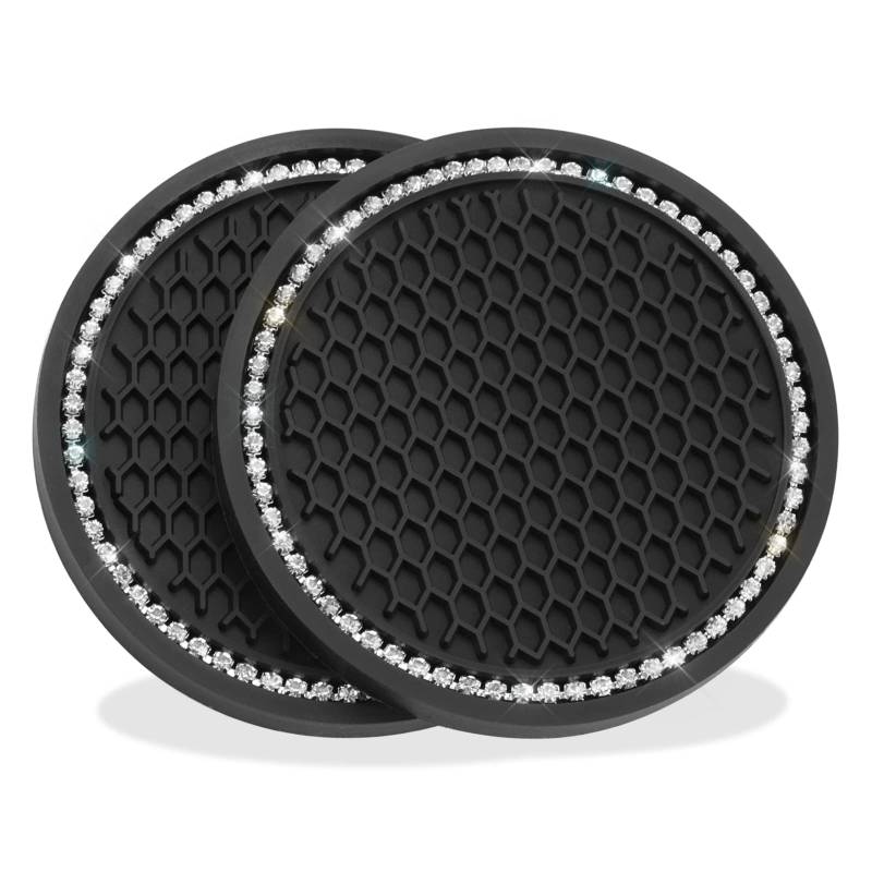 Soleebee 2 Stück Auto Untersetzer Getränkehalter, Bling Kristall Universal Silikon Anti-Rutsch Untersetzer Pad Runden Coaster Auto Innenausstattung Glitzer Auto Innere Zubehör - 6,8 x 0,5 cm (Silber) von Soleebee