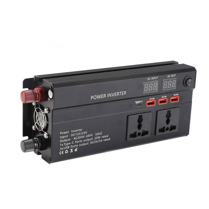 4000W DC 12/24 V Bis AC 220V LCD -Anzeigeauto Modifizierte Sinus -Wellenleistungsinterterwandler mit Externer Sicherung, Rückaufforderung und Batterieanzeige Zur Unterspannung, von Solinder