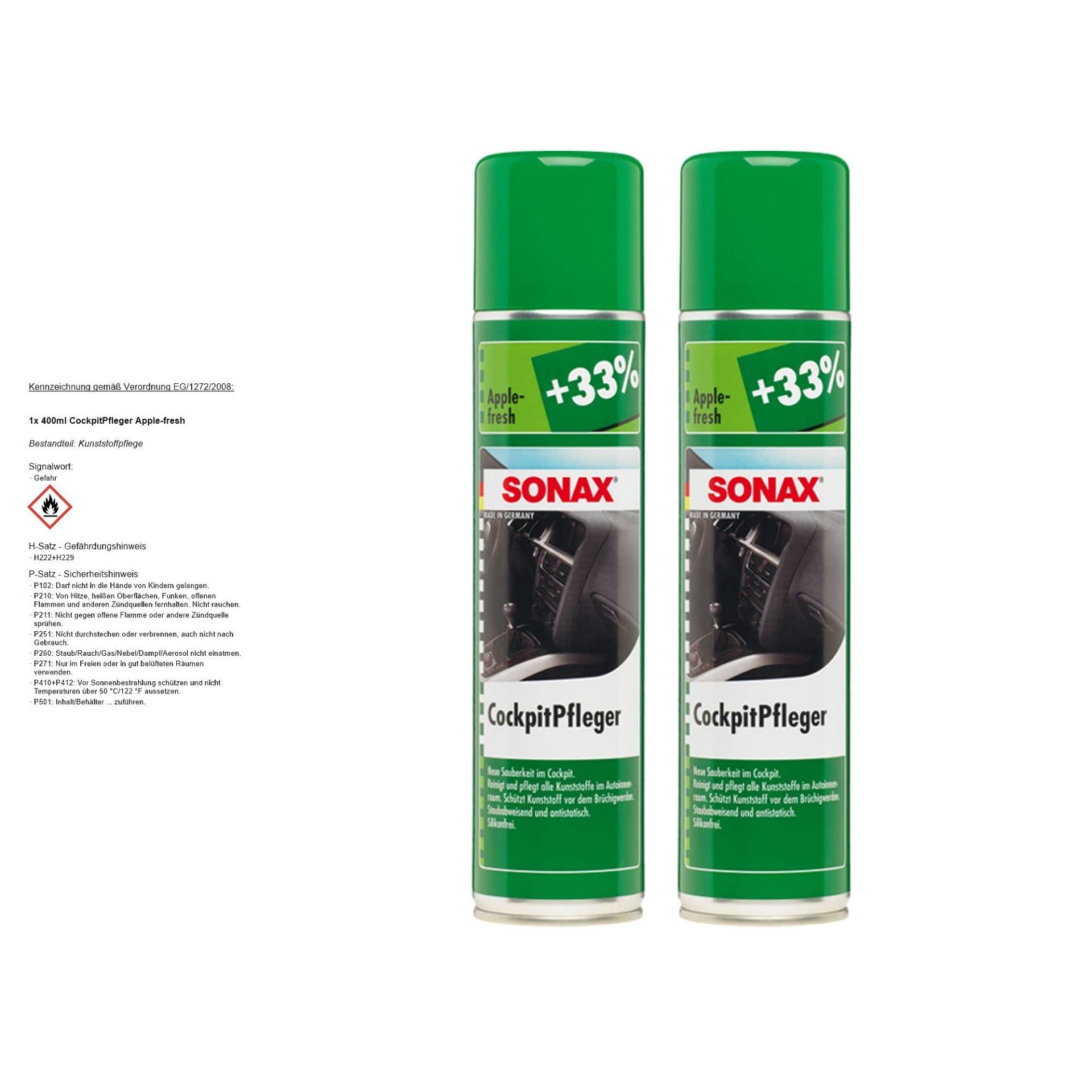 2x 400ml SONAX 344300 Cockpitpfleger Pflege Reiniger Plastik Apple-Fresh 2x 400ml SONAX 344300 Cockpitpfleger Pflege Reiniger Plastik Apple-Fresh von SONAX
