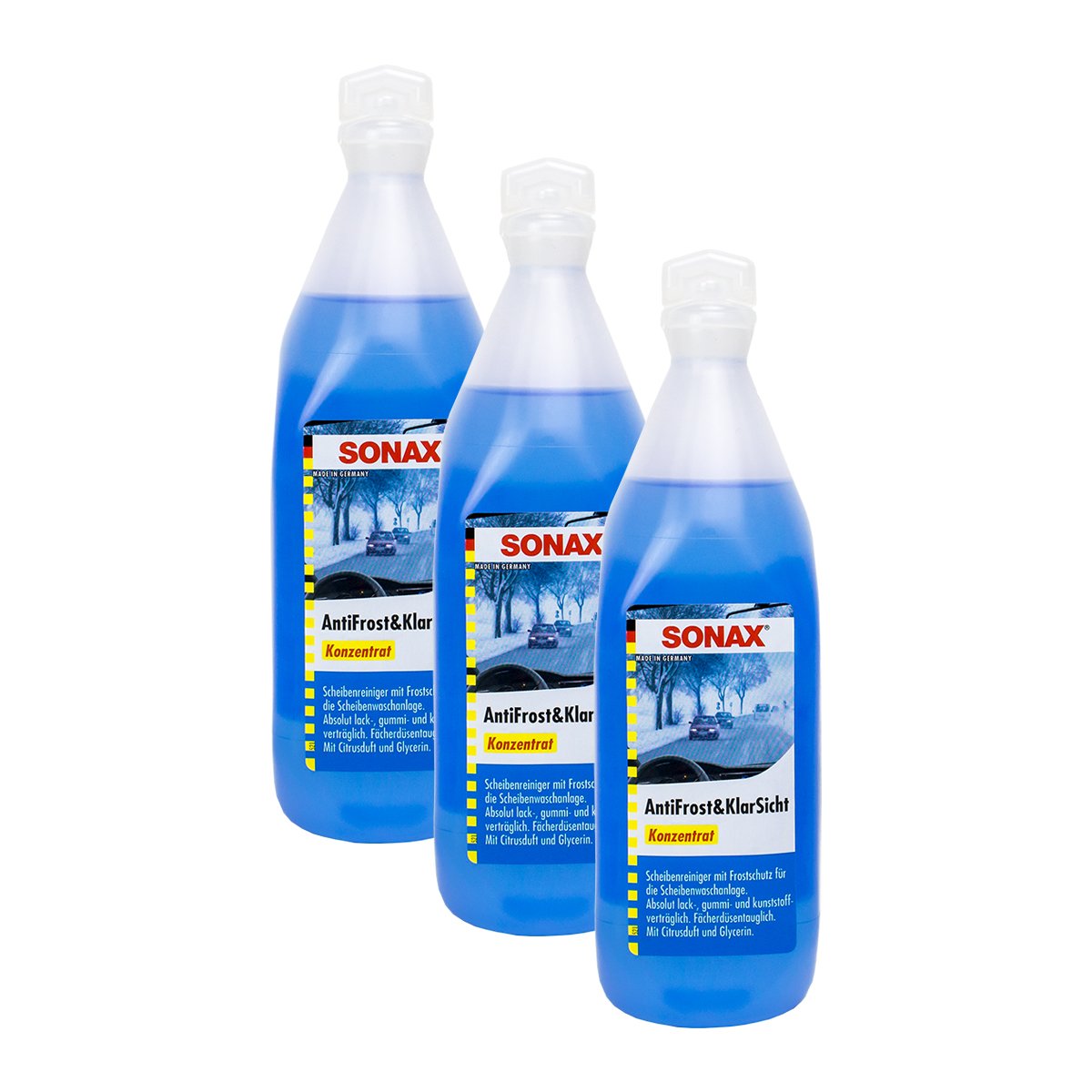 SONAX 3X 03321000 AntiFrost&KlarSicht Konzentrat Frostschutz Citrusduft 250ml von SONAX