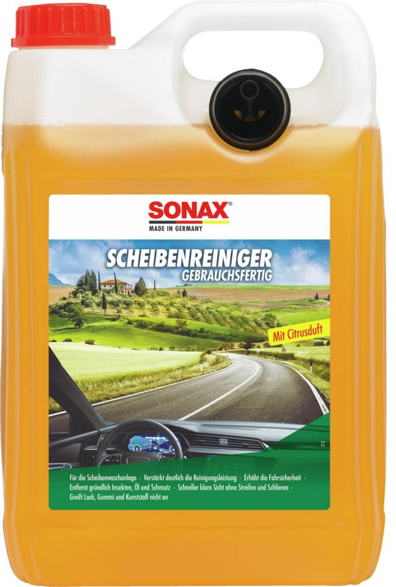 SONAX ScheibenReiniger gebrauchsfertig Citrus (5 Liter) gebrauchsfertiger Reiniger für die Scheiben- und Scheinwerferwaschanlage | Art-Nr. 02605000 von SONAX