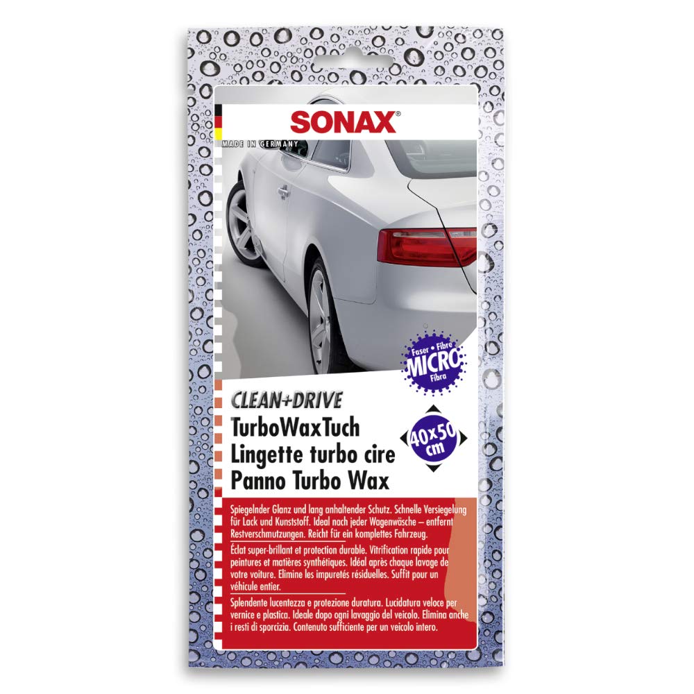 SONAX Clean+Drive TurboWaxTuch 40x50 Thekendisplay (1 Stück) hochwertiges MicrofaserTuch sorgt für Hochglanz ohne Nachpolieren | Art-Nr. 04140000 von SONAX