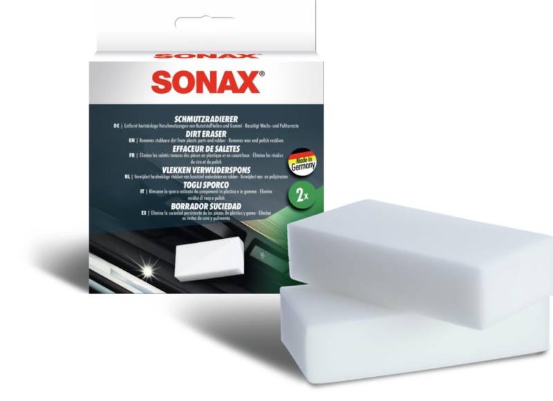 SONAX SchmutzRadierer (2 Stück) feinporiger Spezialschwamm zum Entfernen hartnäckiger Verschmutzungen | Art-Nr. 04160000 von SONAX