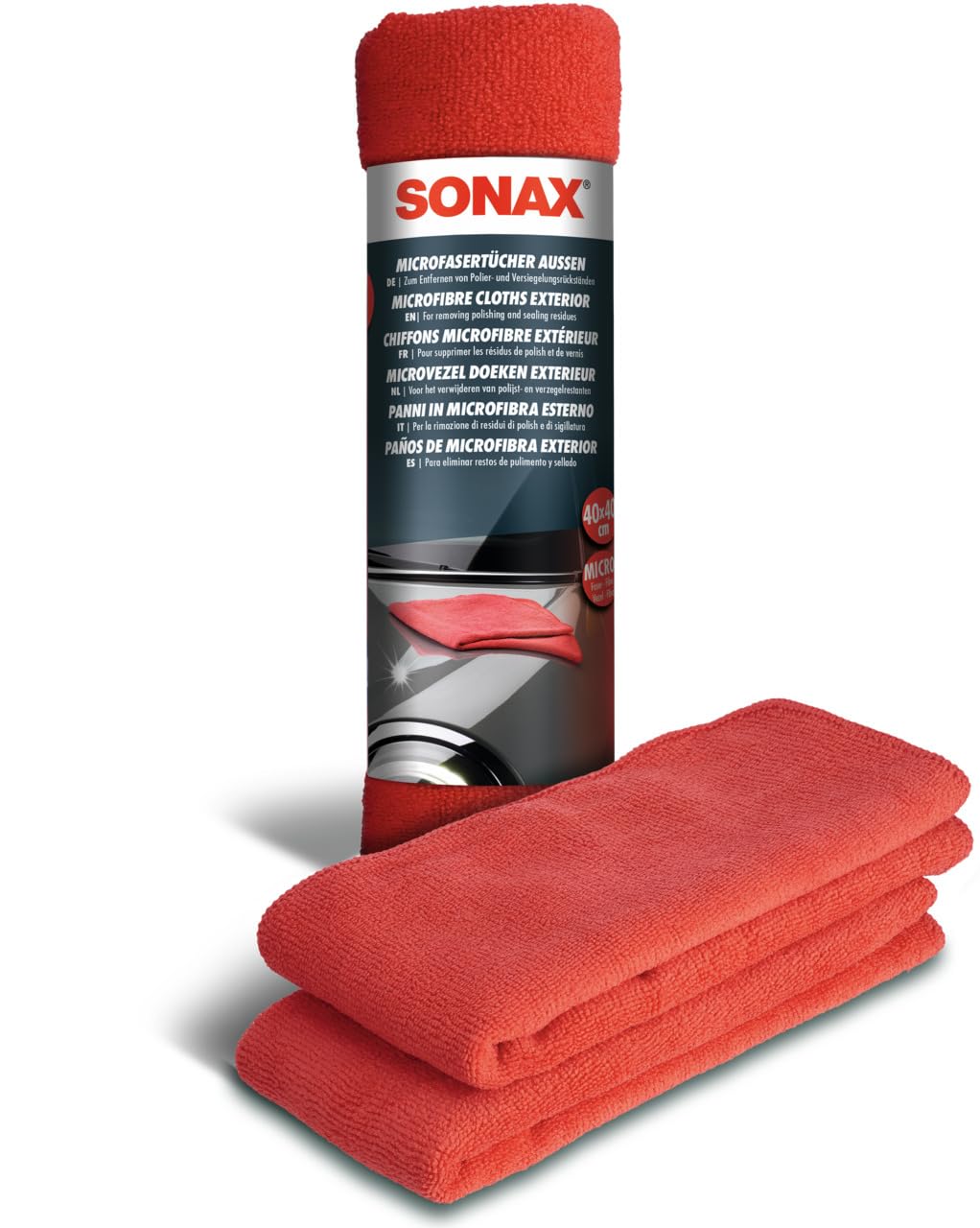 SONAX MicrofaserTücher Außen (2 Stück) der Lackpflegeprofi, hochwertig und flauschig, zum Entfernen von Polierrückständen | Art-Nr. 04162410 von SONAX