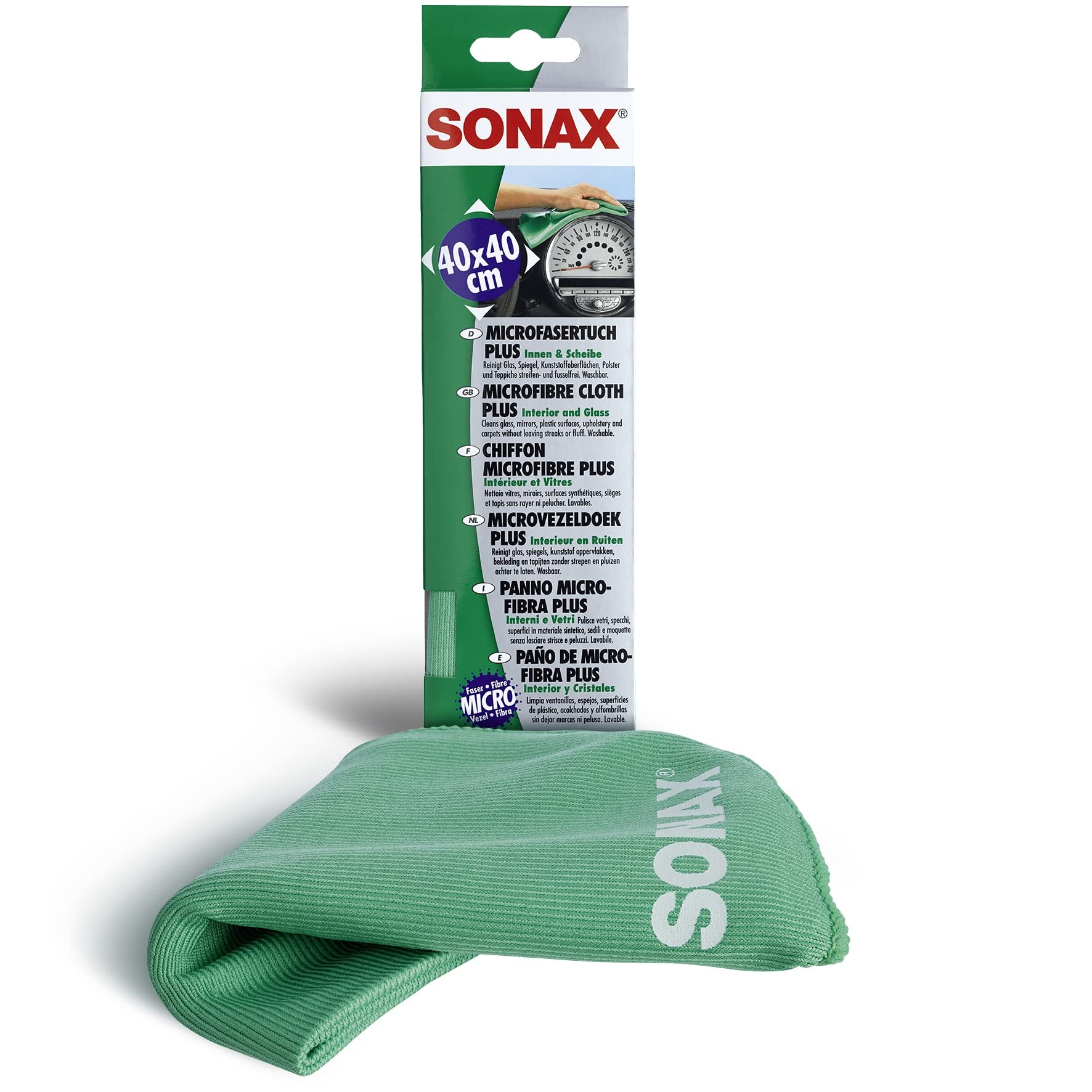 SONAX MicrofaserTuch PLUS Innen+Scheibe (1 Stück) extrem fein ohne Streifen, Schlieren und Fusseln zu hinterlassen | Art-Nr. 04165000 von SONAX