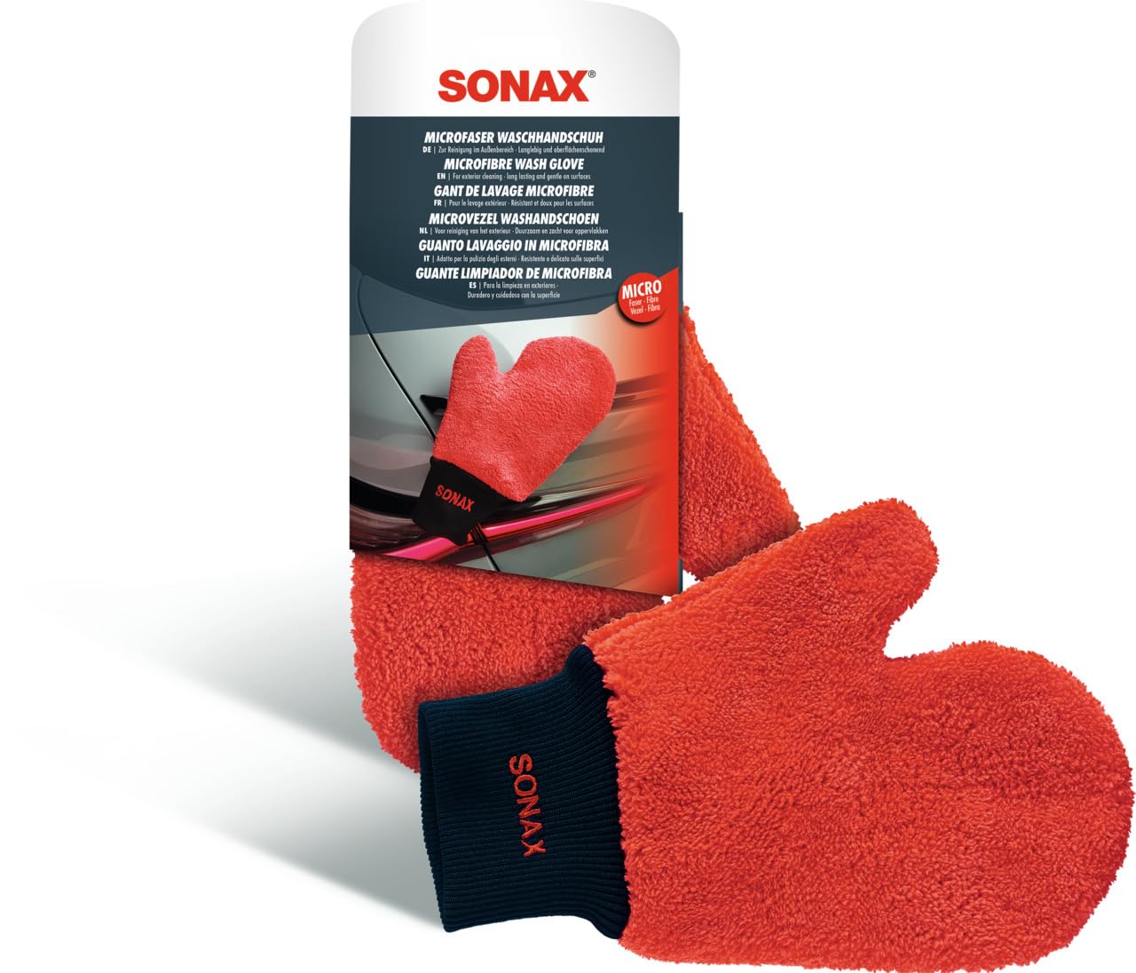 SONAX Microfaser WaschHandschuh (1 Stück) bequemer Handschuh mit maximalem Oberflächenschutz, schonende Reinigung aller Lack-, Glas- und Kunststoffoberflächen | Art-Nr. 04282000 von SONAX