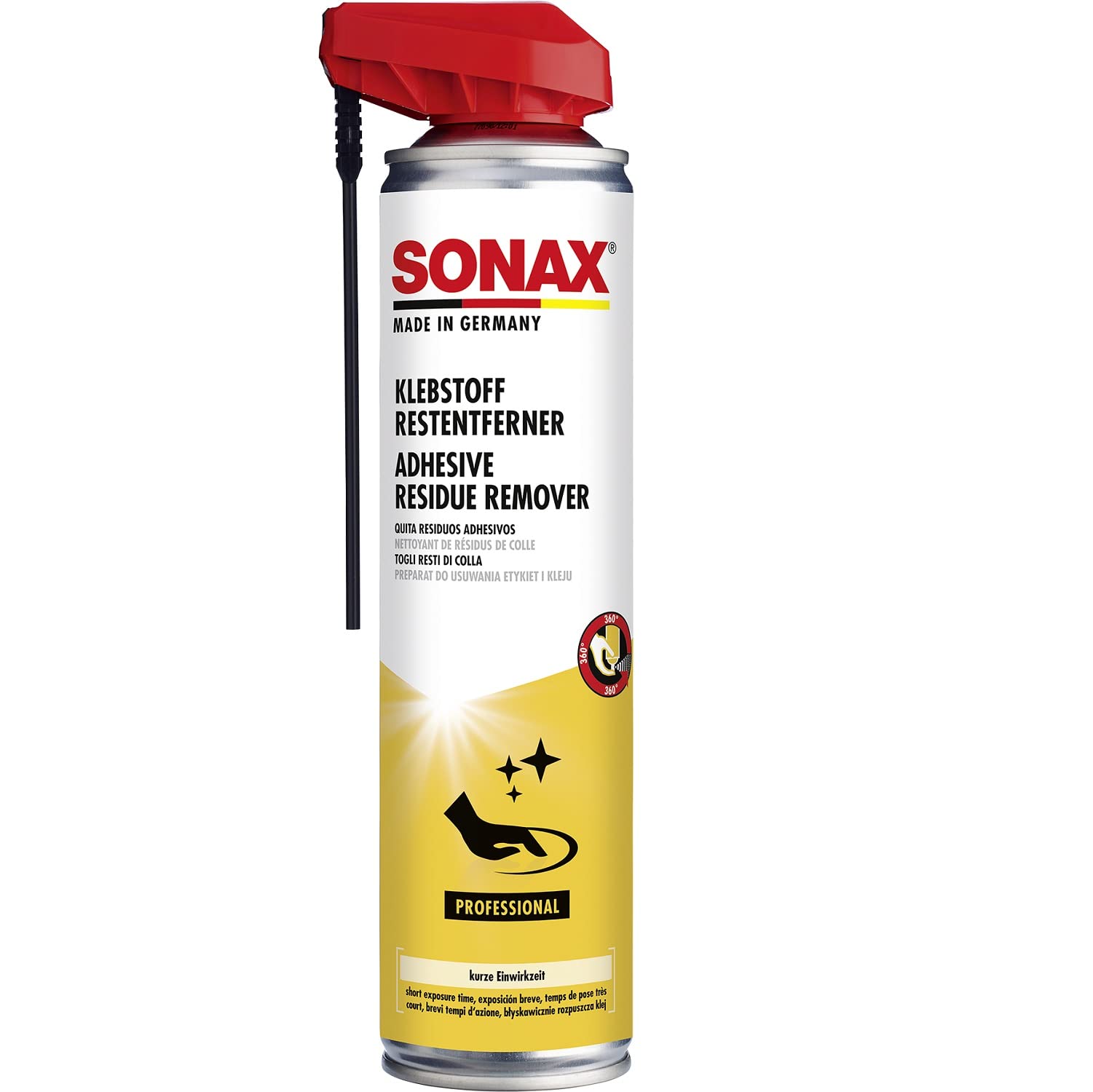 SONAX KlebstoffRestEntferner mit EasySpray (400 ml) Rückstandsloser Klebstoffentferner von Klebstoffresten wie z. B. Etiketten, Folien, Aufklebern, usw. | Art-Nr. 04773000 von SONAX