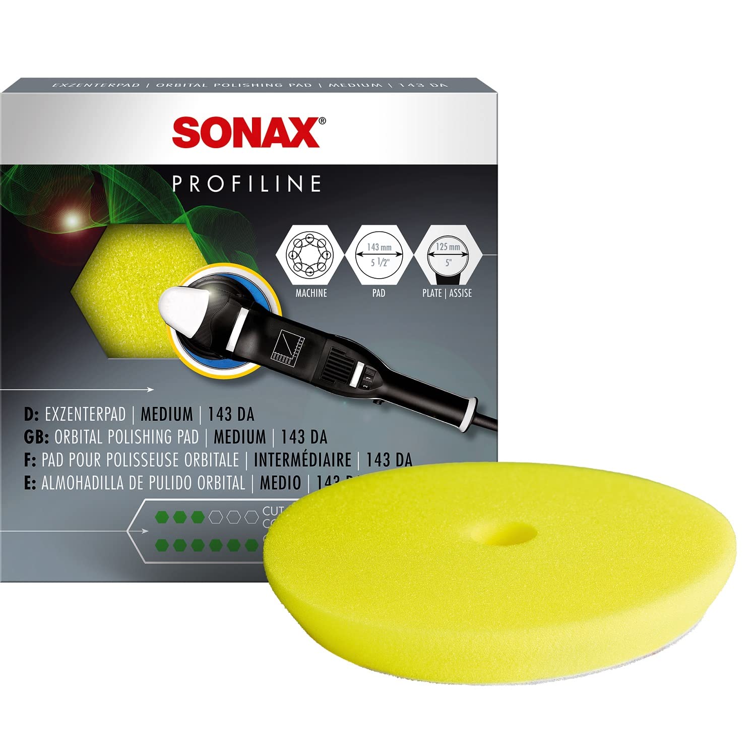 SONAX ExzenterPad medium 143 DA (1 Stück) weiche Polierscheibe zum maschinellen Polieren von Lacken mit Exzentermaschinen, Art-Nr. 04933410 von SONAX