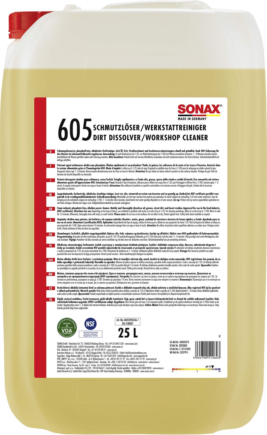 SONAX 06057050 Schmutzlöser/Werkstattreiniger mit Enthärter 25 L von SONAX