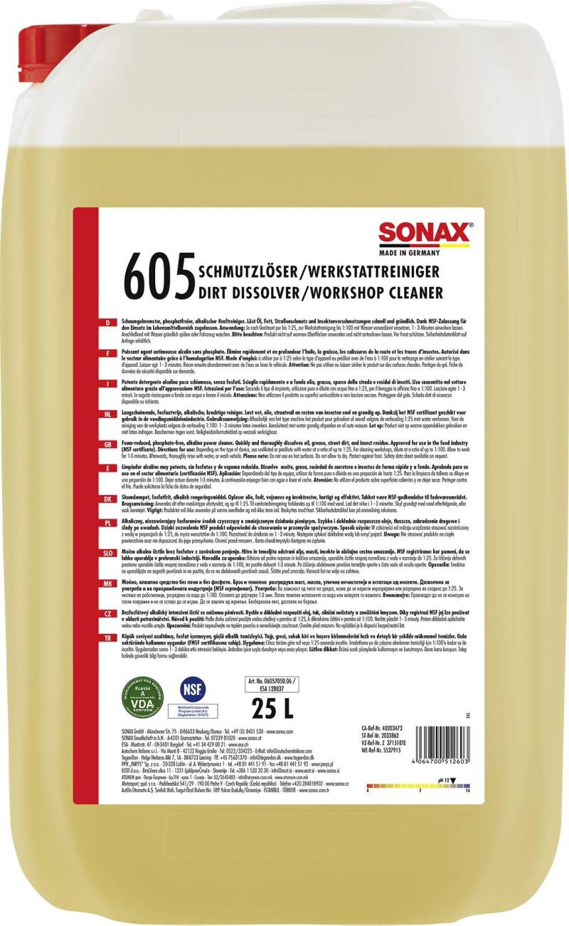 SONAX 06057050 Schmutzlöser/Werkstattreiniger mit Enthärter 25 L von SONAX
