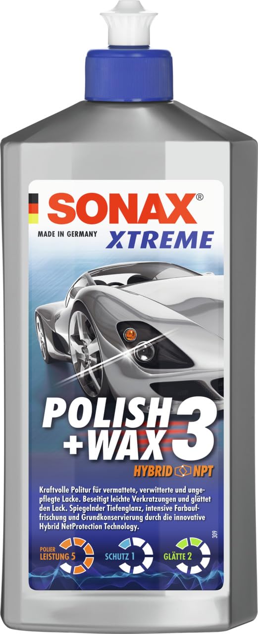 SONAX XTREME Polish+Wax 3 (500 ml) hochwirksame Politur zum Abtragen verwitterter Lackschichten & zum Auffrischen matter Farben | Art-Nr. 02022000 von SONAX