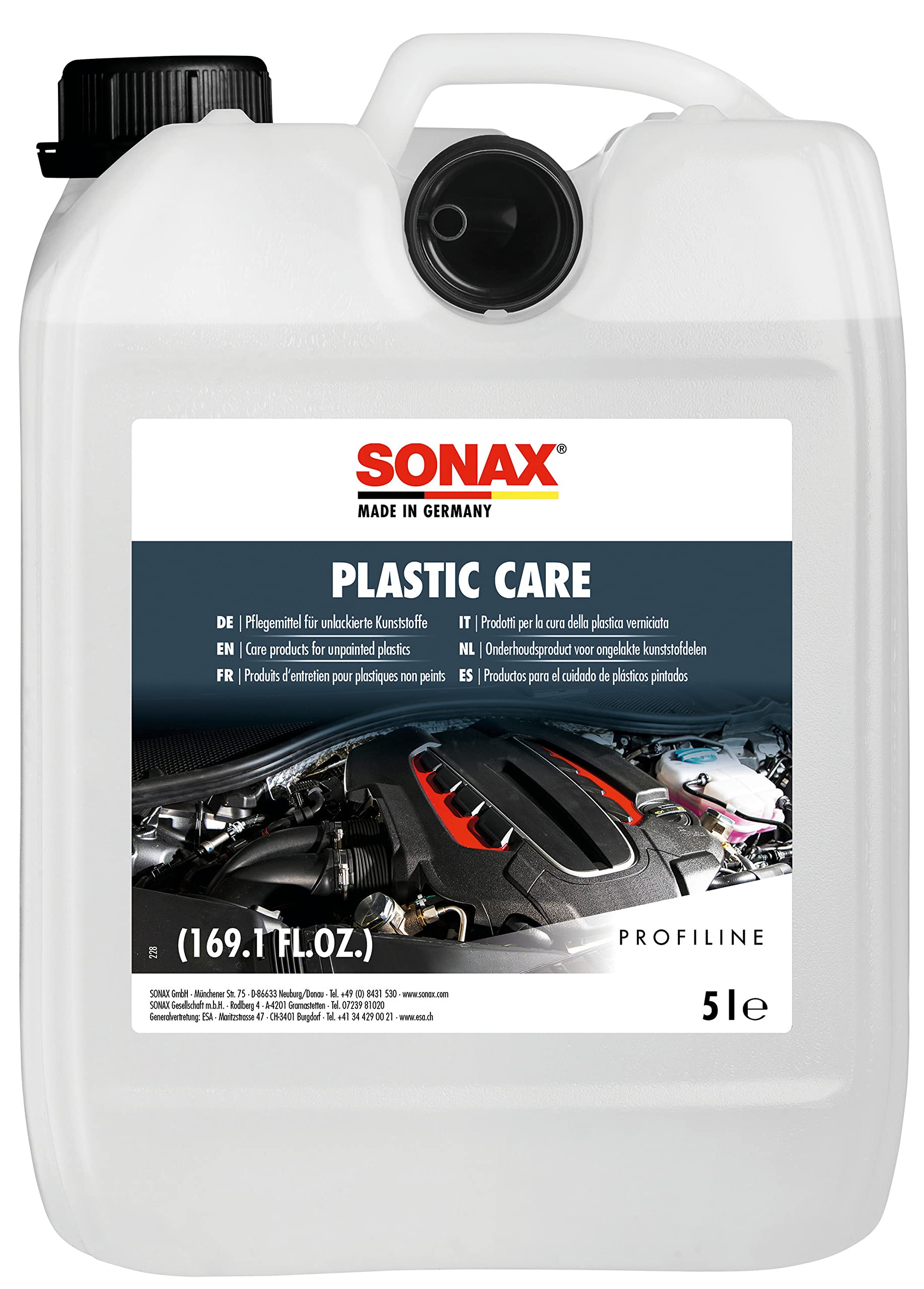 SONAX PROFILINE PlasticCare (5 Liter) frischt auf, pflegt und kaschiert Verkratzungen auf Kunststoff | | Art-Nr. 02055000 von SONAX