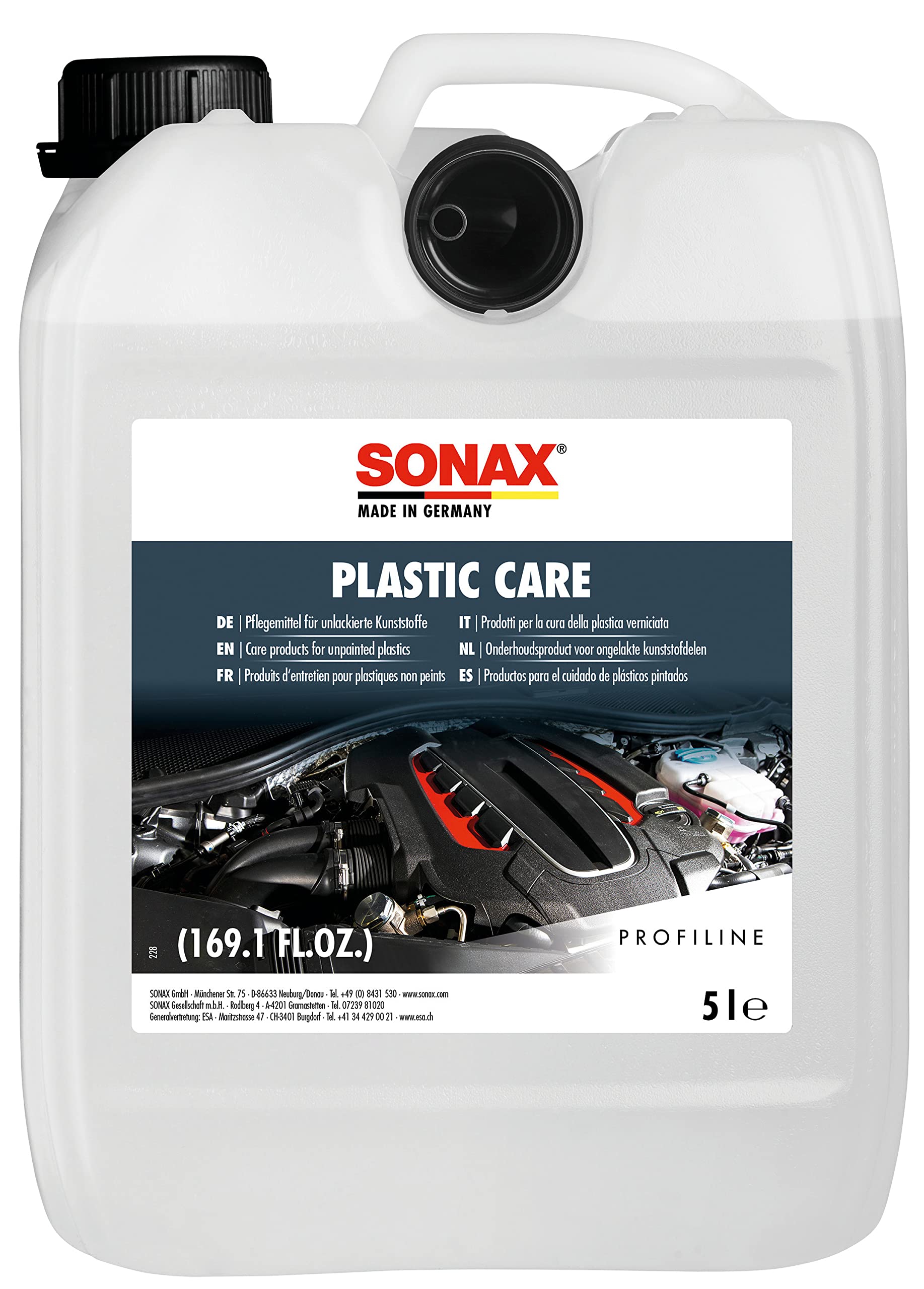 SONAX PROFILINE PlasticCare (5 Liter) Kunststoffpfleger frischt Farben auf, pflegt & kaschiert Verkratzungen auf Kunststoff | Art-Nr. 02055000 von SONAX