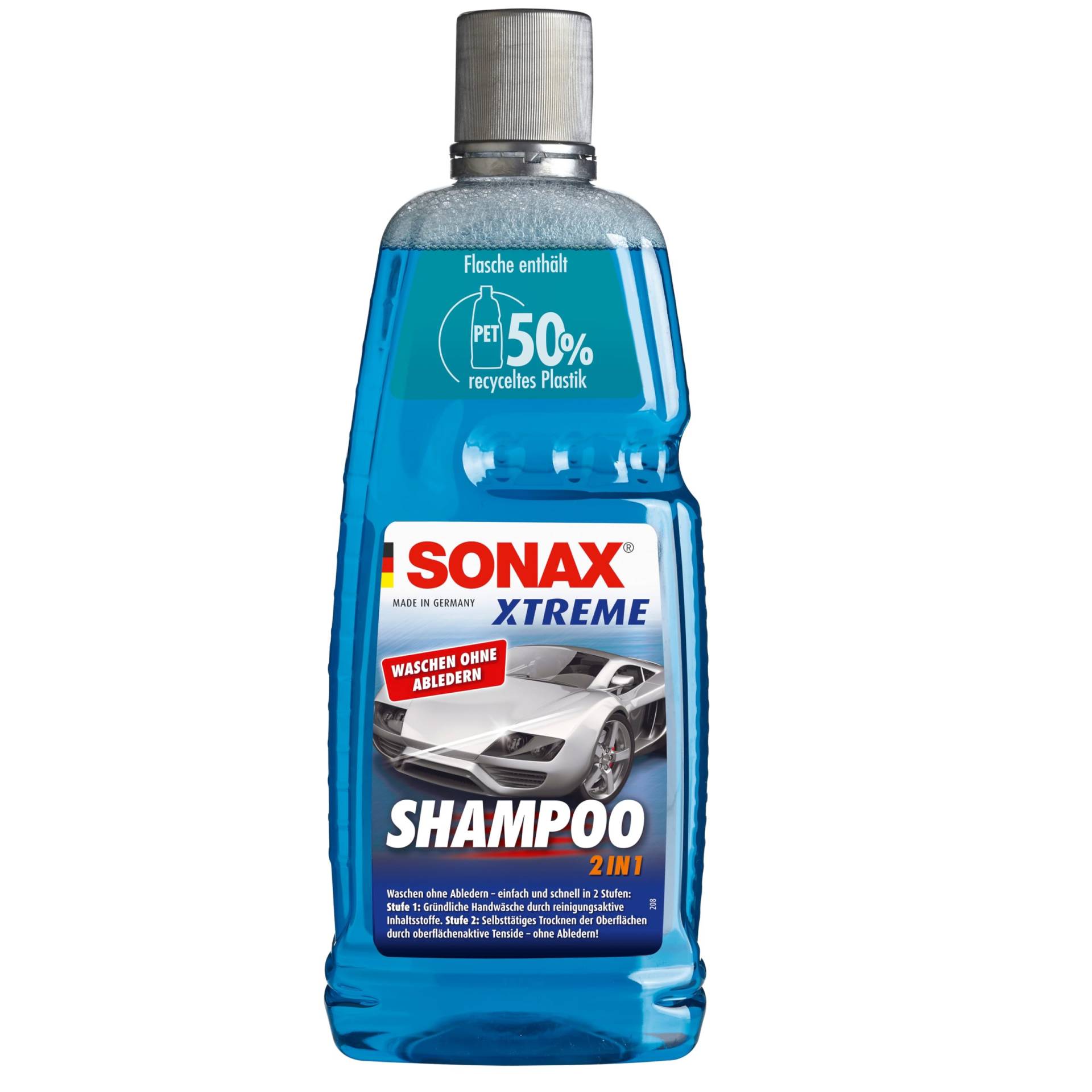 SONAX XTREME Shampoo 2 in 1 (1 Liter) Autoshampoo Konzentrat ohne Abledern zur Reinigung lackierter Oberflächen, Metall, Glas, Kunststoff & Gummi | Hellblau | Art-Nr. 02153000 von SONAX