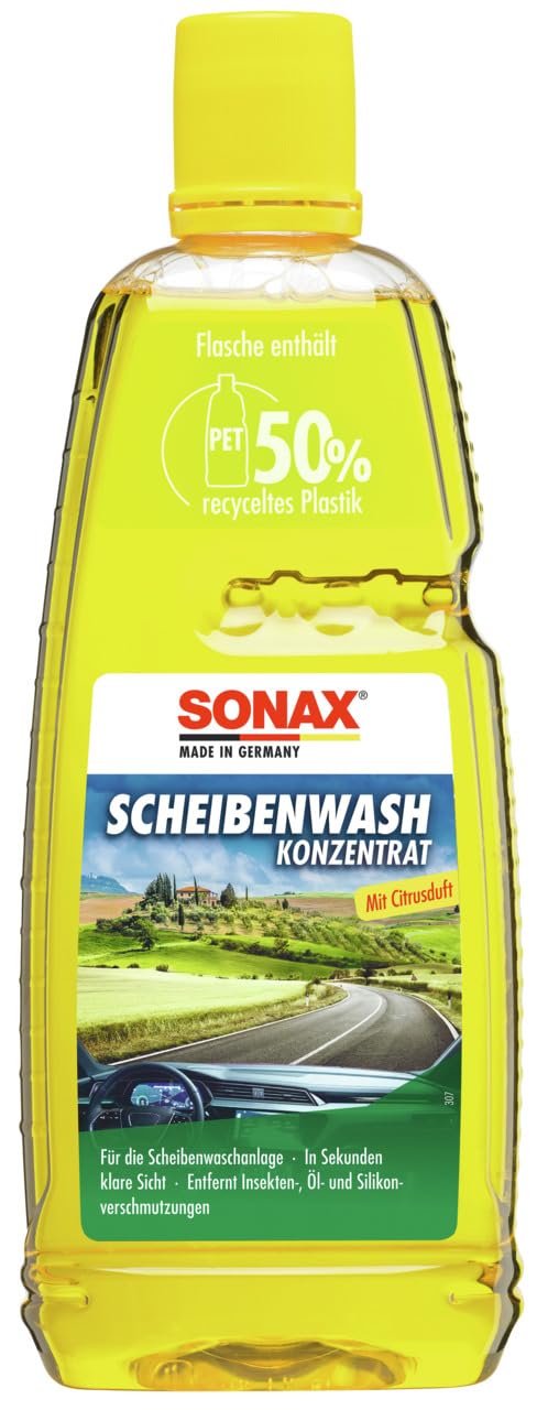 SONAX ScheibenWash Konzentrat mit Citrusduft (1 l) Reinigungskonzentrat für die Scheiben- und Scheinwerferwaschanlage im Sommer | Art-Nr. 02603000 von SONAX