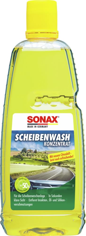 SONAX ScheibenWash Konzentrat Citrus (1 Liter) Scheibenreiniger Konzentrat für die Scheiben- und Scheinwerferwaschanlage im Sommer / Art-Nr. 02603000 von SONAX