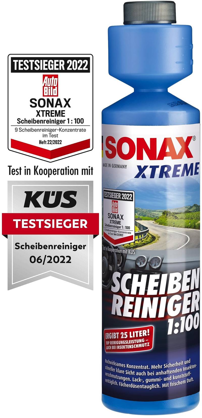 SONAX XTREME ScheibenReiniger 1:100 (250 ml) sorgt sekundenschnell für klare Sicht | Art-Nr. 02711410 , (1er Pack) von SONAX